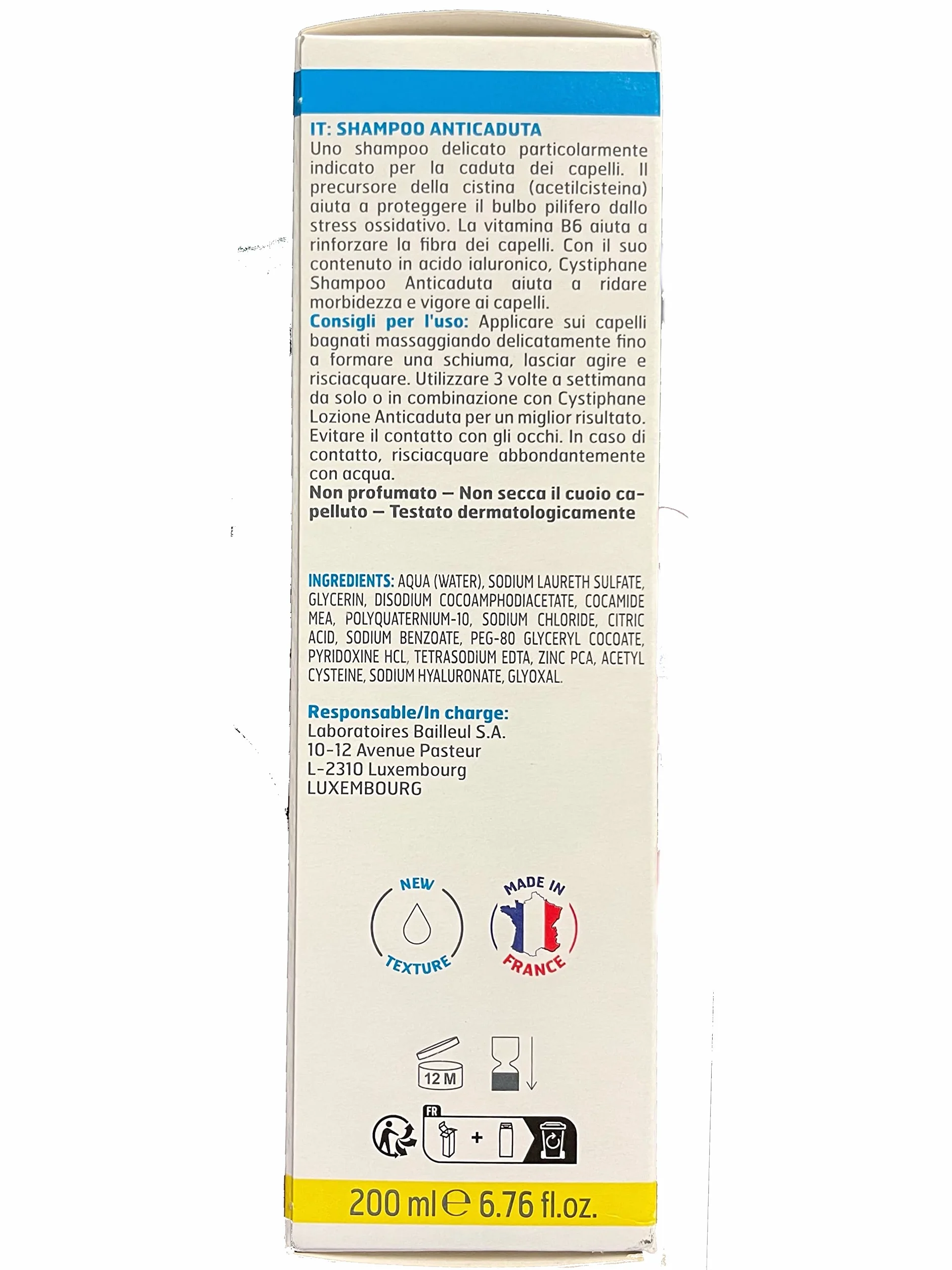 Bailleul Cystiphane Cystine B6 Chroniczny lub okazjonalny szampon do wypadania włosów, Cystine B6, Cystiphane 2 x 200 ml