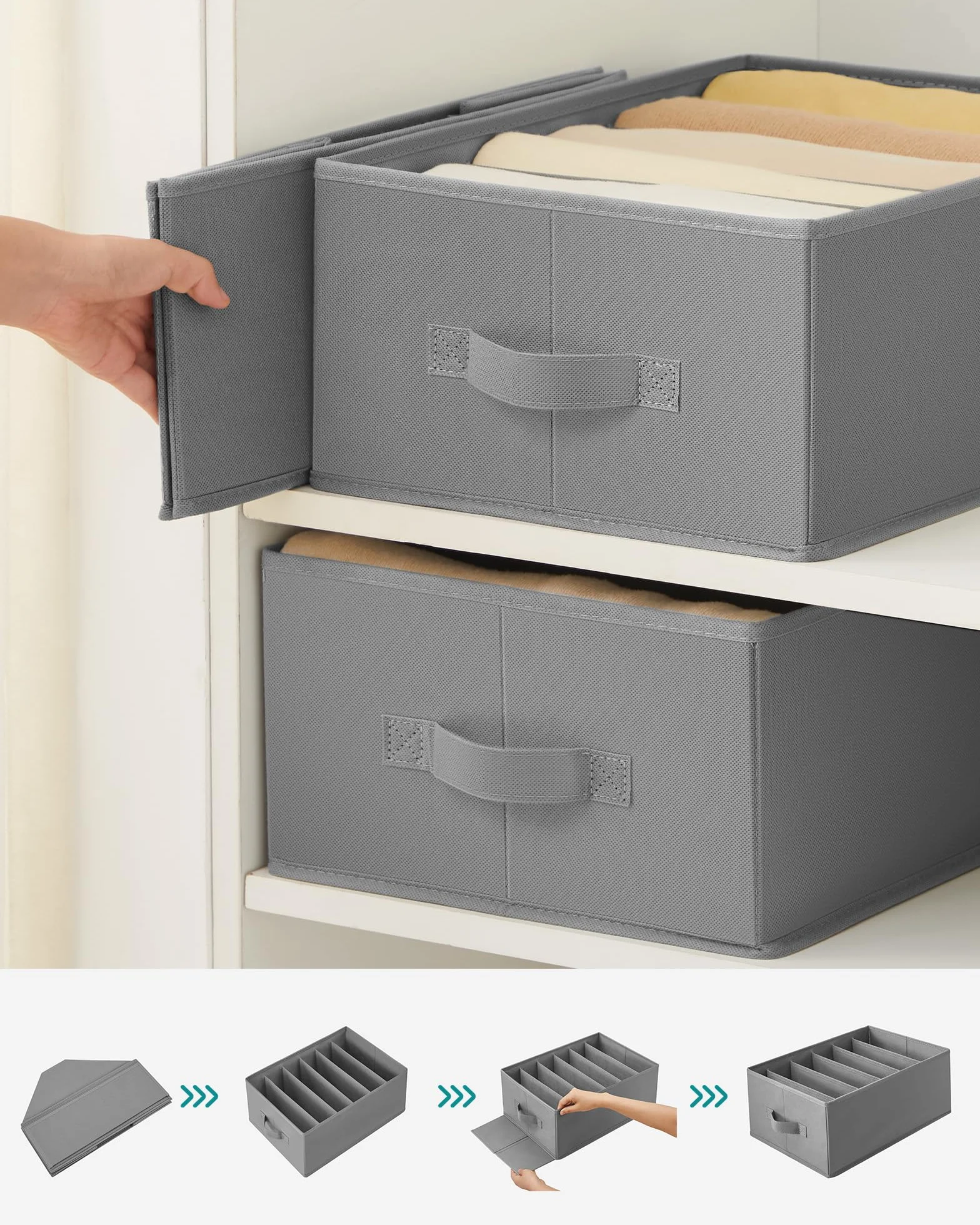 SONGMICS Zestaw 4 szuflad organizery do szafy 42 x 30 x 17 cm szaro-taupe RUS009G04