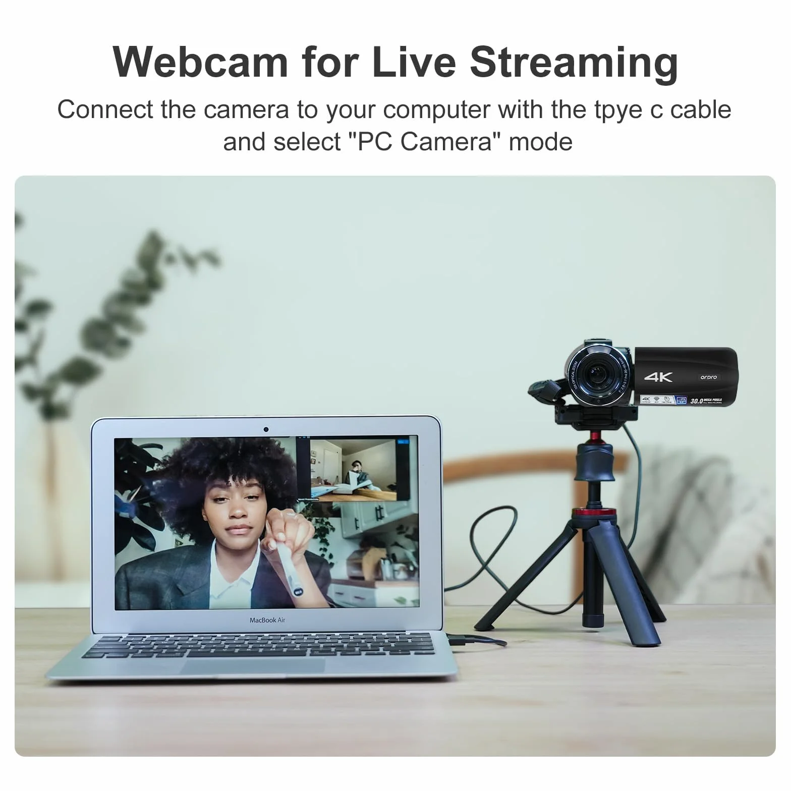 ORDRO Kamera wideo 4K Kamkorder Ultra HD z 10-krotnym zoomem optycznym i 120-krotnym zoomem cyfrowym, WiFi Vlogging automatyczne ustawianie ostrości kamery cyfrowe z kartą pamięci 32GB