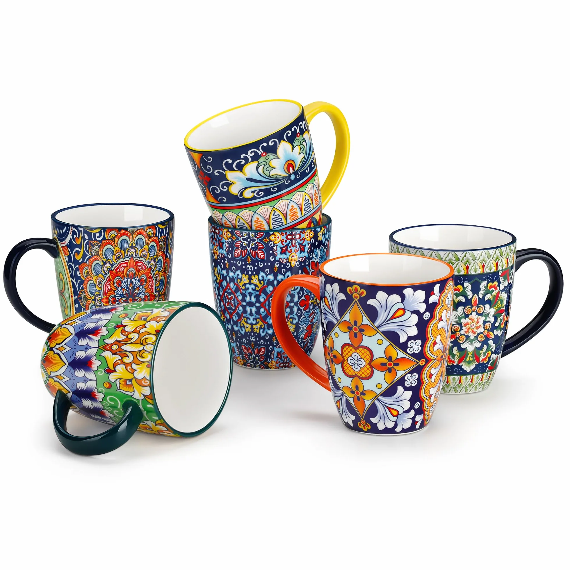 vancasso Zestaw filiżanek do kawy 6-częściowy, zestaw filiżanek SIMI z uchwytem, porcelanowe kubki do kawy 360 ml, czeskie filiżanki do herbaty, zestaw do kawy dla 6 osób