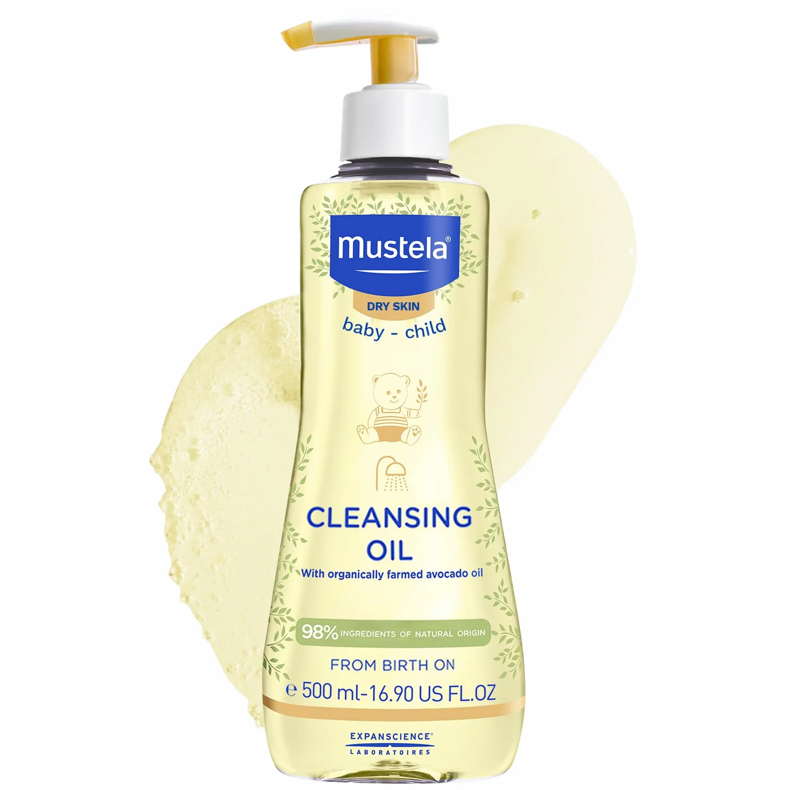 Mustela Olejek do kąpieli Awokado Perseose BIO, ciało i makijaż, dziecko i cała rodzina - nie pali oczu, specyficzny dla skóry suchej, 98% naturalnych składników (500ml)