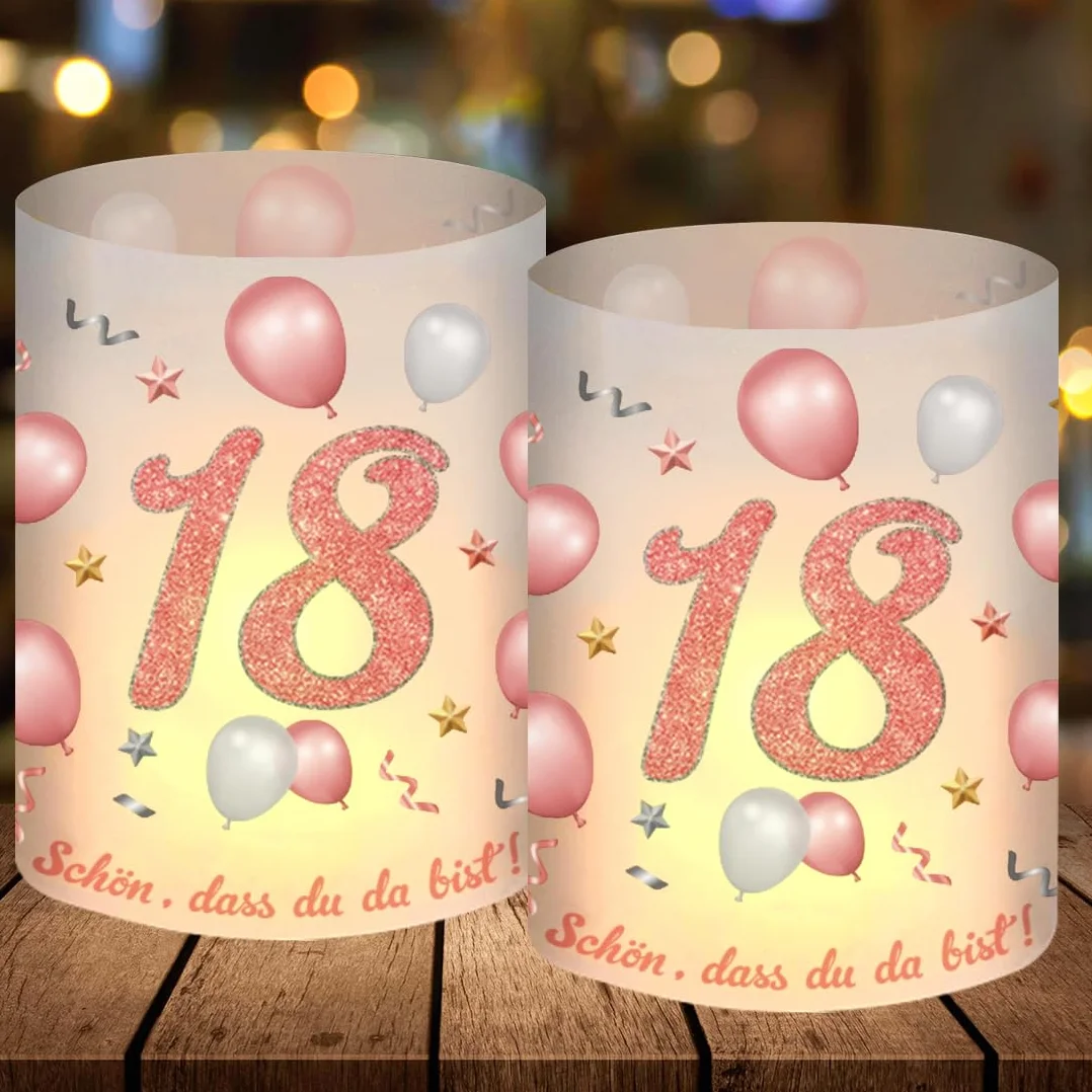 12 lampionów, dekoracja stołu na 18 urodziny, różowe złoto, 'Schön DASS Du Da Bist', dla dziewczynki