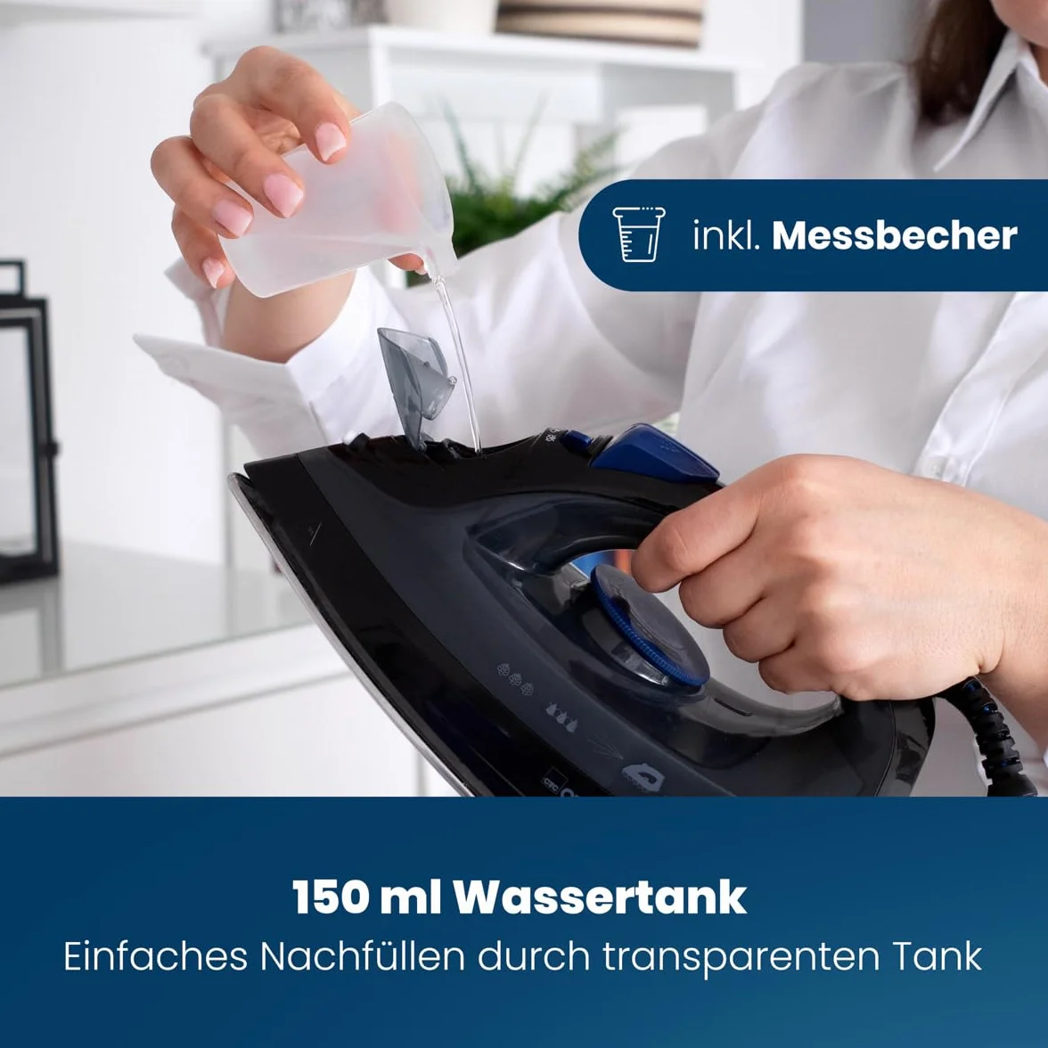 Clatronic DB 3703 263855 Żelazko Parowe, 1800 W, Czarno/Niebieski