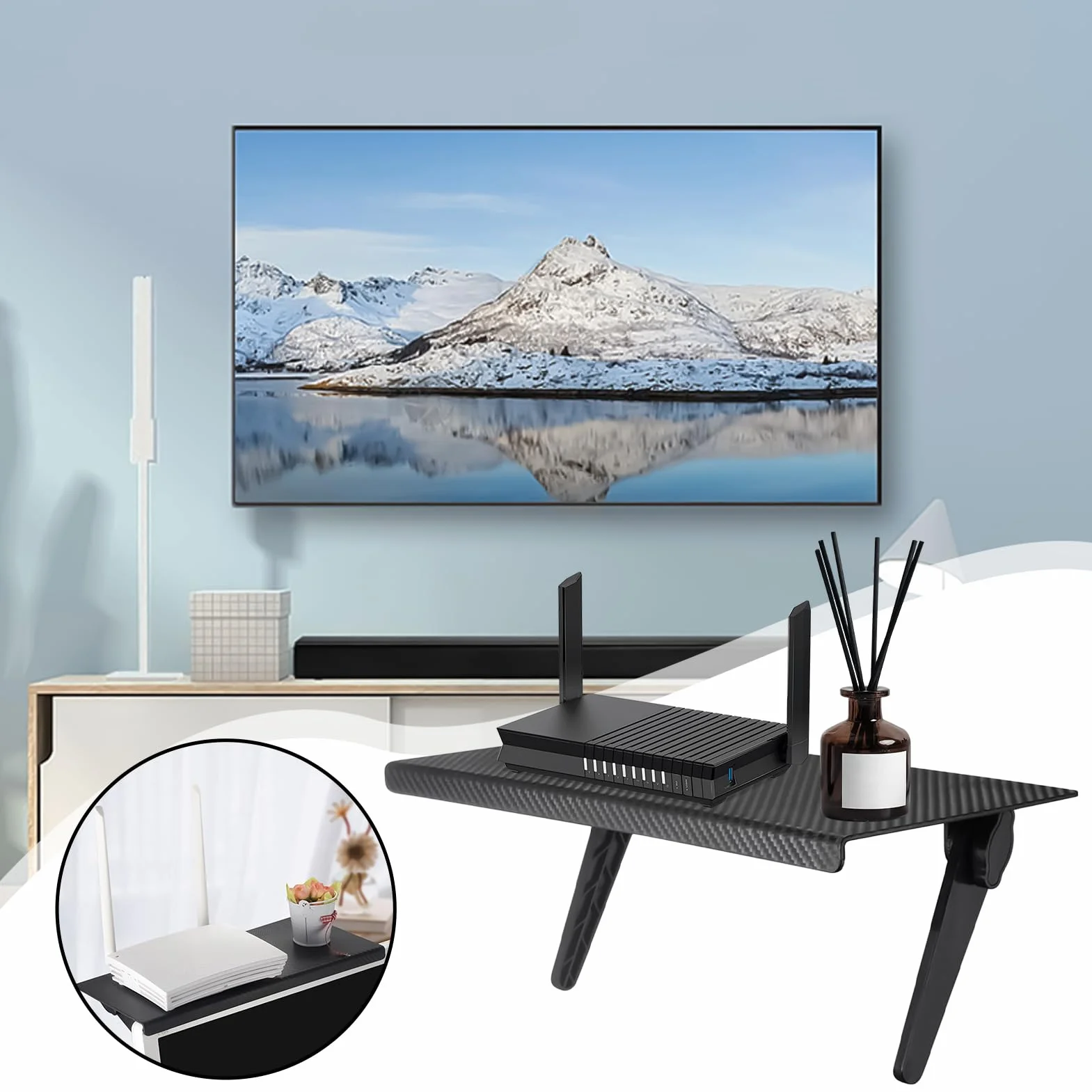Regulowana półka na telewizor 33 cm czarny organizer na elektronikę