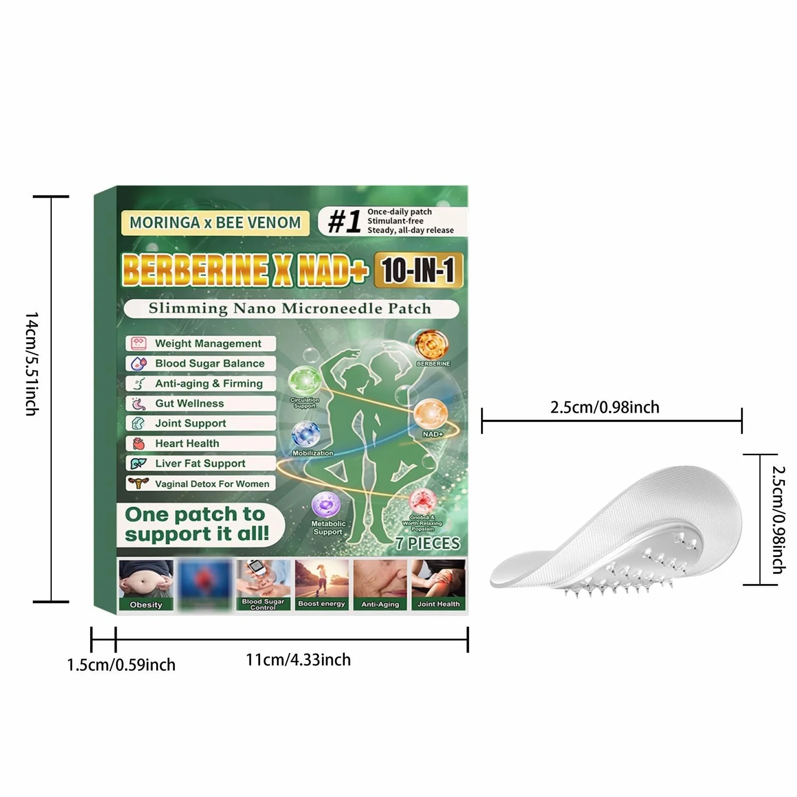 Plaster odchudzający Nano Microneedle, Plaster Moringa x Berberine 10 w 1, naturalne składniki, łatwa w aplikacji, niewidoczna pod ubraniem, idealna dla mężczyzn i kobiet