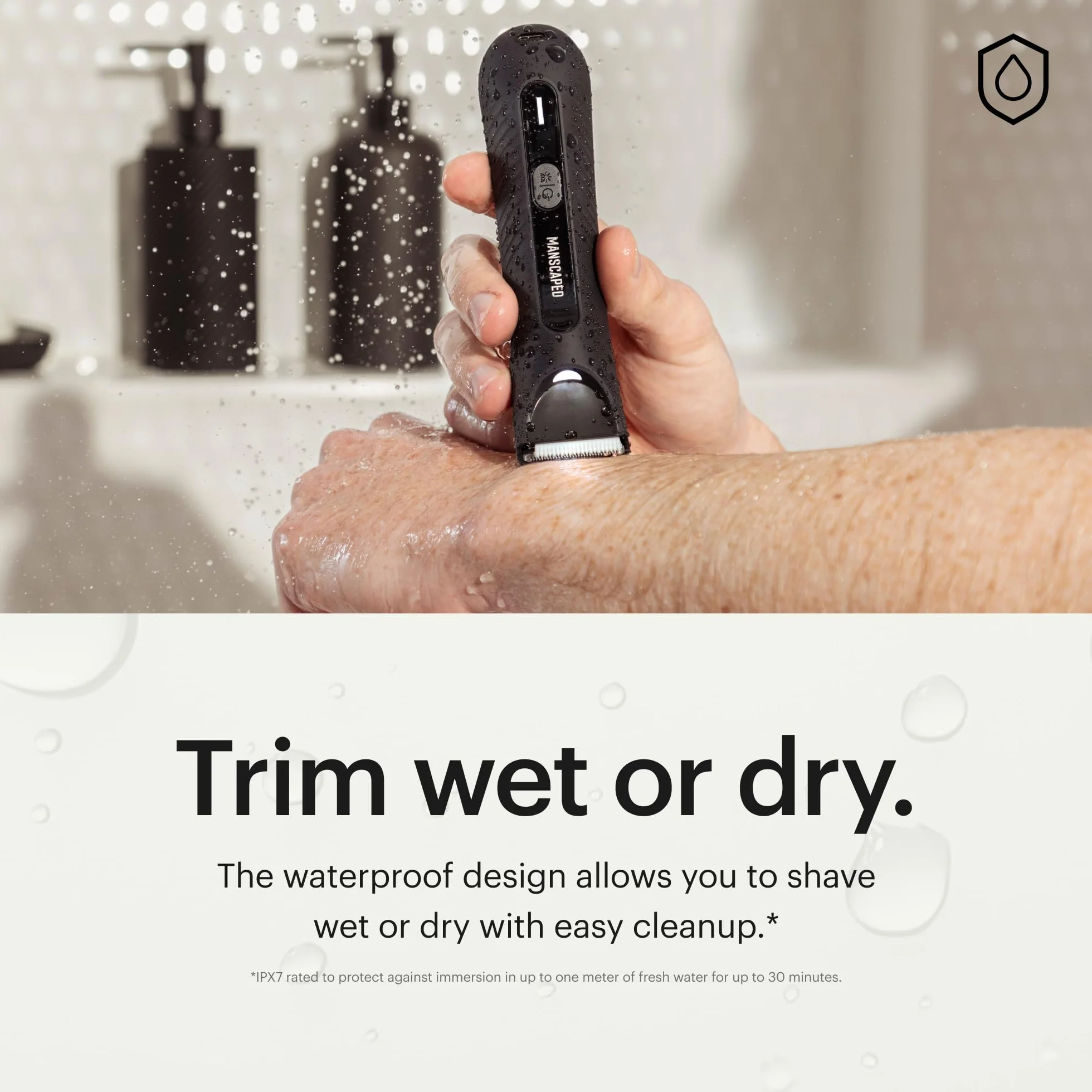 MANSCAPED® The Lawn Mower® 3.0 PLUS Trymer do pachwin i ciała – Zaktualizowane ostrze trymera SkinSafe®, Wodoodporna maszynka do golenia, Akumulator USB-C, Bezprzewodowa golarka męska z kulką