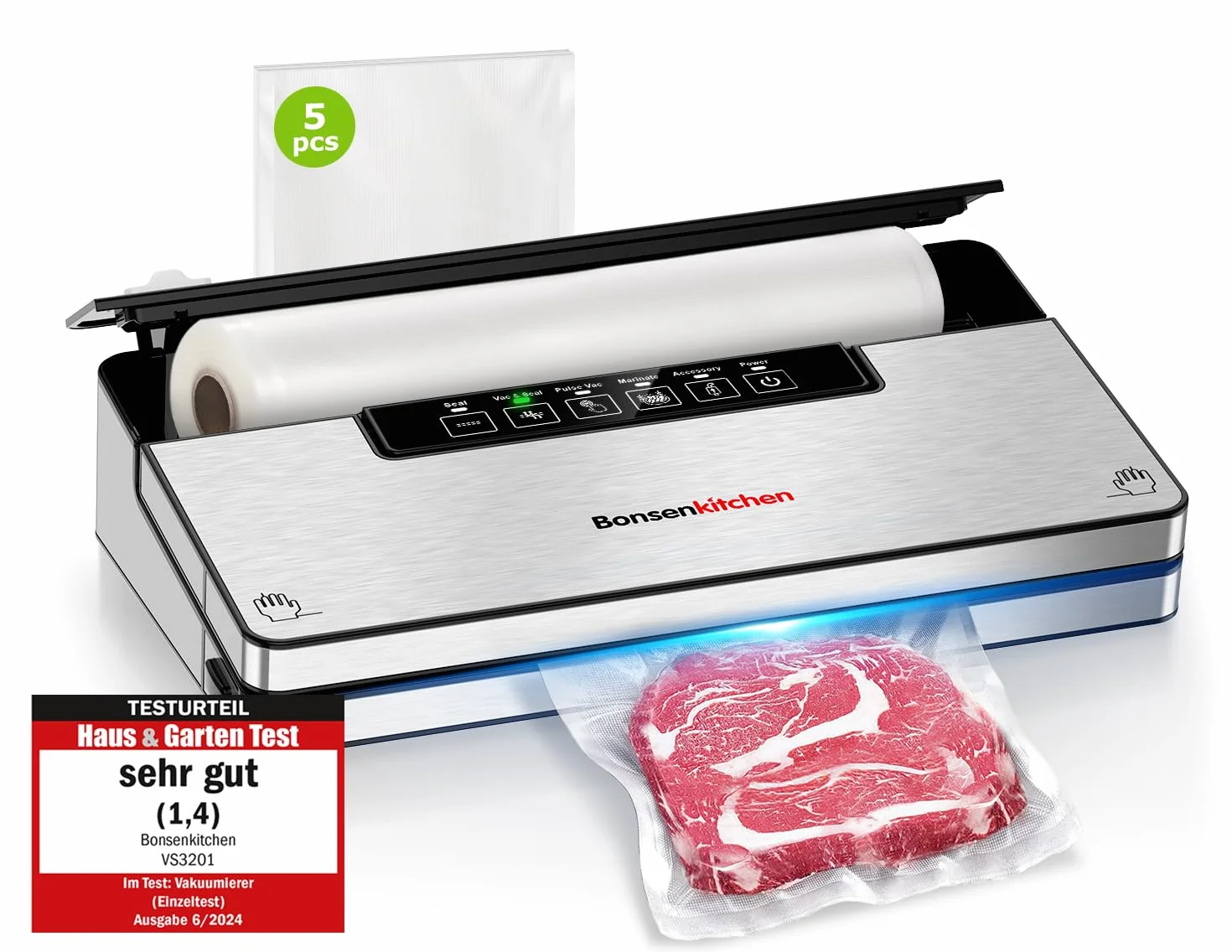 Bonsenkitchen Globefish próżniarka do ciągłej pracy z dużą prędkością