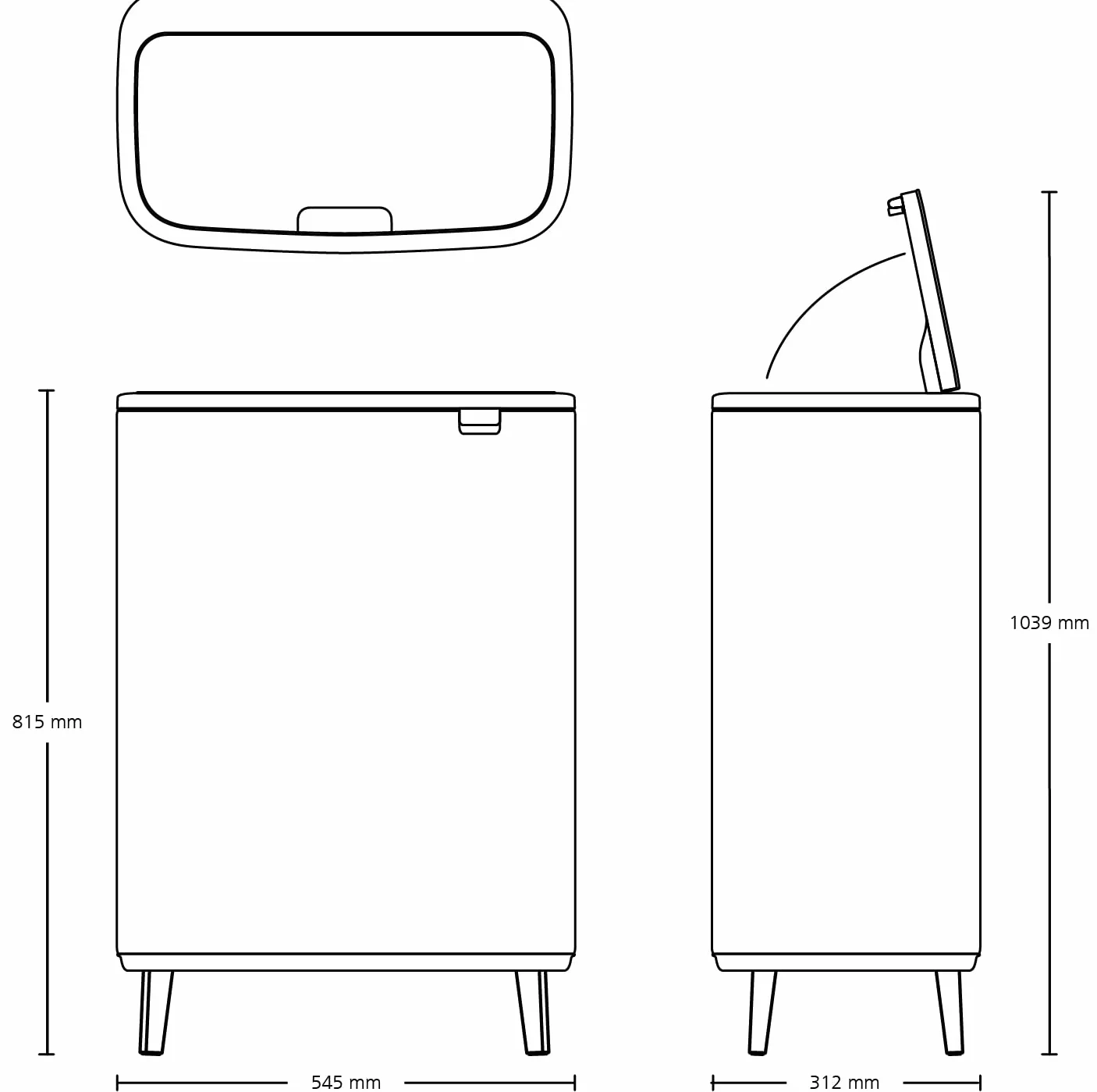 Brabantia - Bo Touch Bin High 2x30L - Duży Kosz na Śmieci do Kuchni - Otwieranie Soft-Touch - Podwójny Kosz z Wyjmowanymi Wewnętrznymi Wiadrami - Dołączone Worki na Śmieci - Grey - 55 x 31 x 82 cm