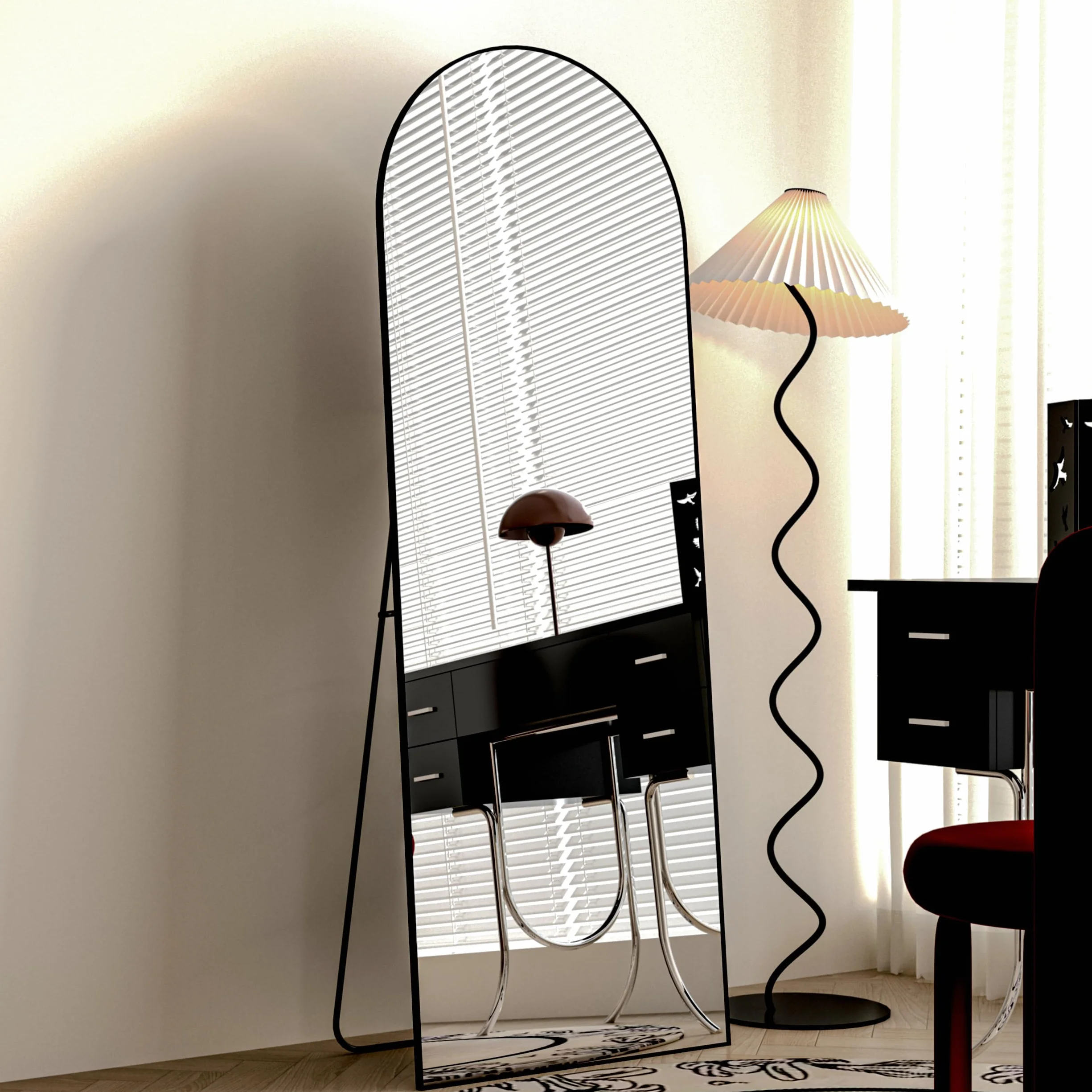Łukowe lustro podłogowe 162 x 52 cm rama ze stopu aluminium stojące na całe ciało czarne