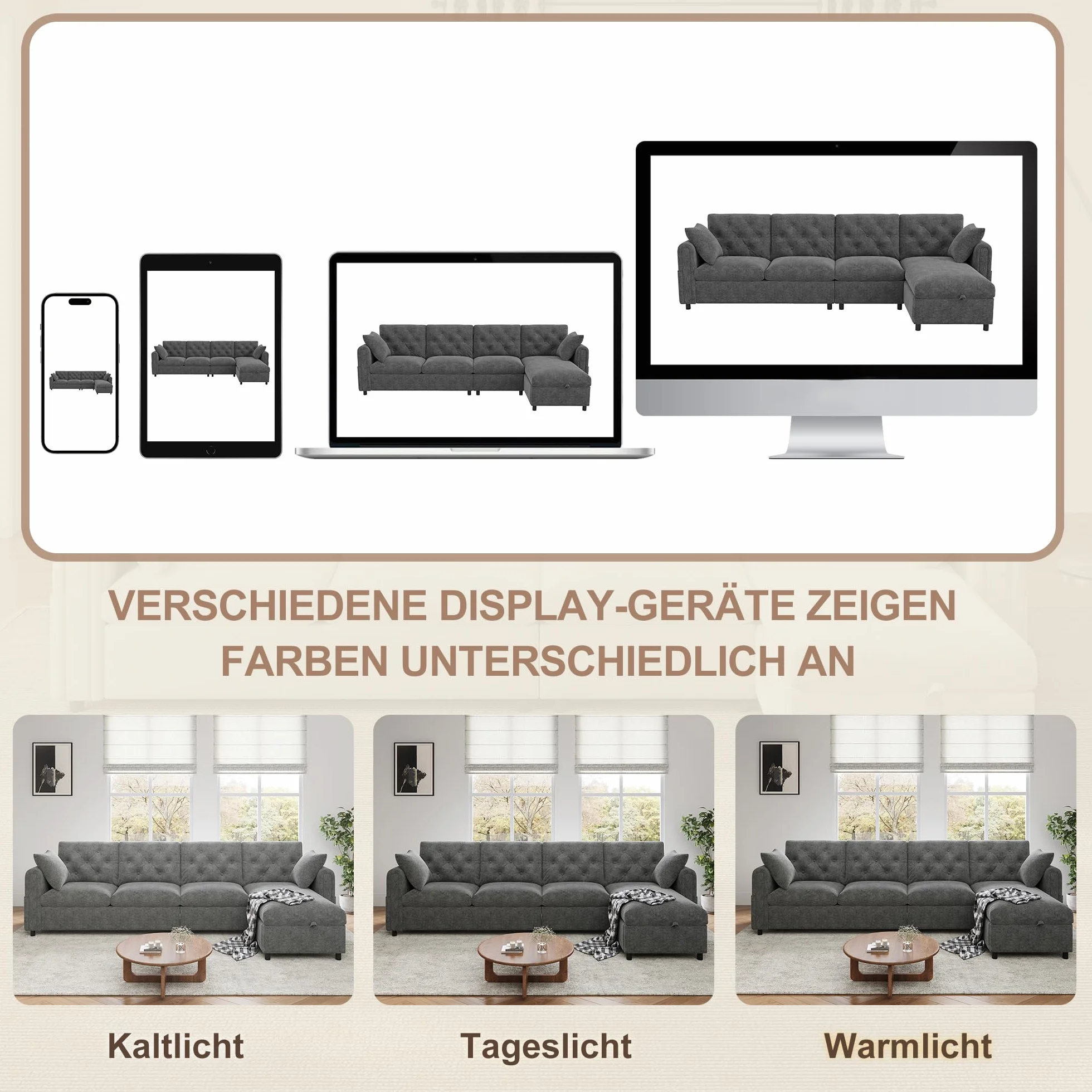 Aksamitna sofa L-kształtna z miejscem do przechowywania, regulowana, szara