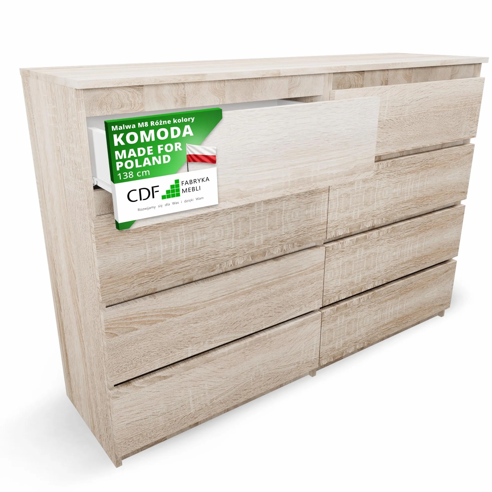 Komoda Malwa M8 140 dąb Sonoma 8 szuflad do salonu biura
