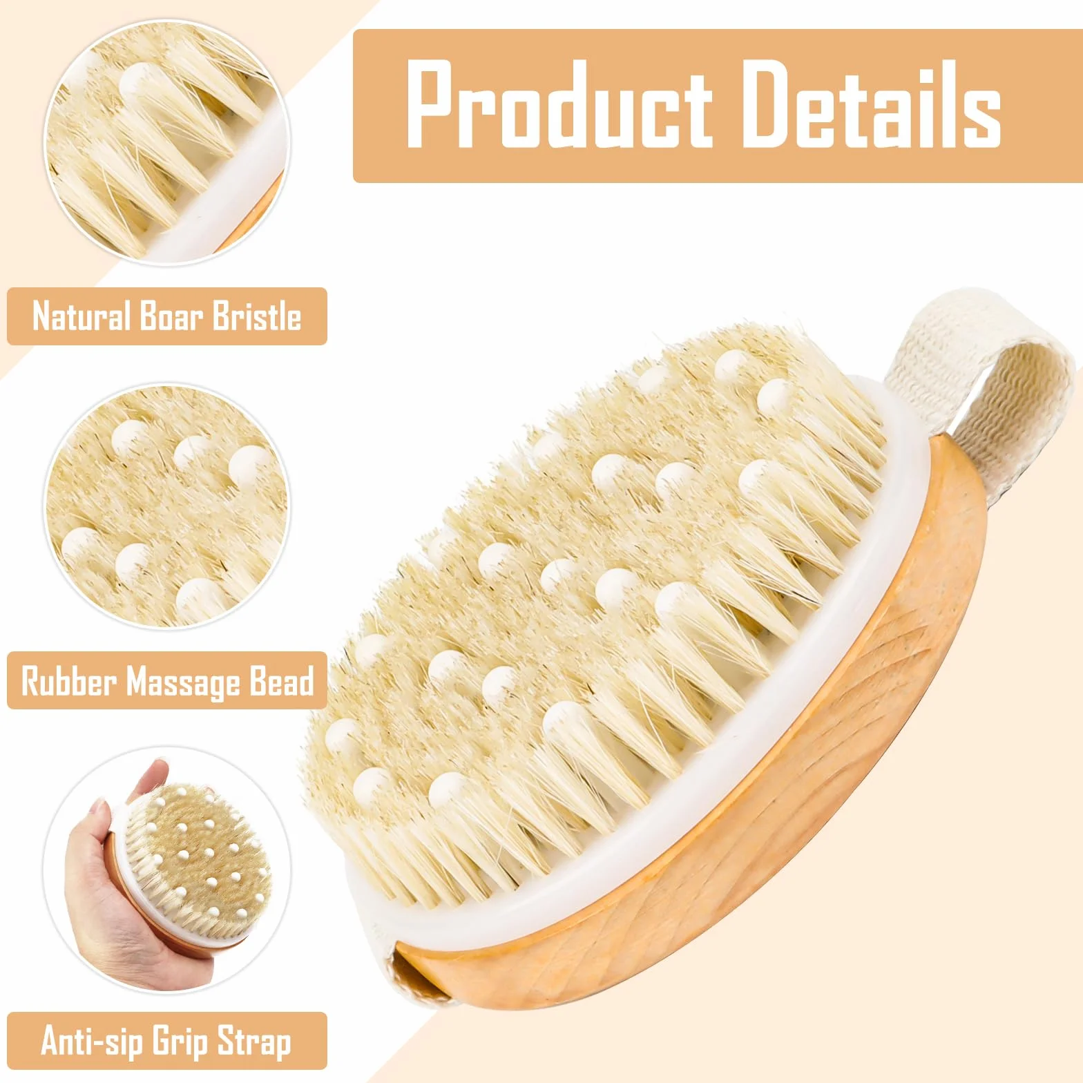 AKONE Sucha szczotka do drenażu limfatycznego, 2 sztuki, szczotka z włosia dzika, szczotka do masażu ciała, peeling, cellulit, poprawia krążenie krwi, okrągła szczotka do masażu ręcznego 11 cm