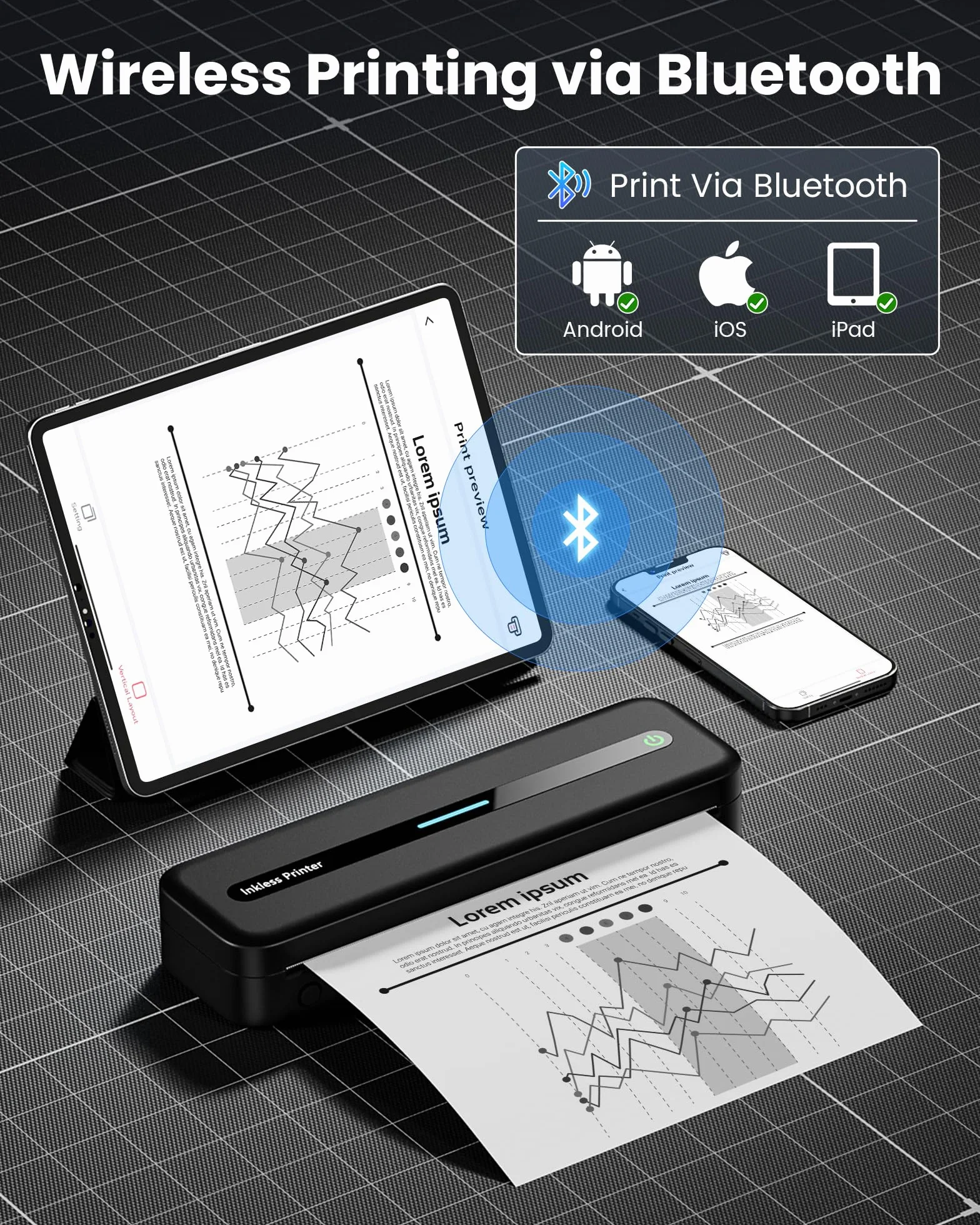 Itari Przenośna drukarka termiczna Bluetooth, format A4, przenośna, ulepszona drukarka 300 DPI, mała drukarka do telefonu komórkowego, przenośna drukarka do podróży, obsługuje wiele rozmiarów, papier