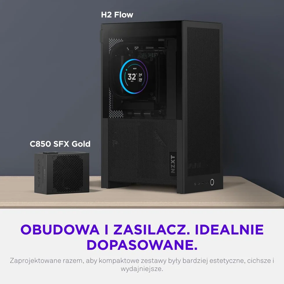 NZXT H2 Flow – obudowa PC Mini-ITX 20,7 l o wysokim przepływie powietrza – zawiera 2 wentylatory górne 120 mm i kabel riser PCIe 5.0 – karta graficzna 331 mm – radiator 280 mm – Czarny