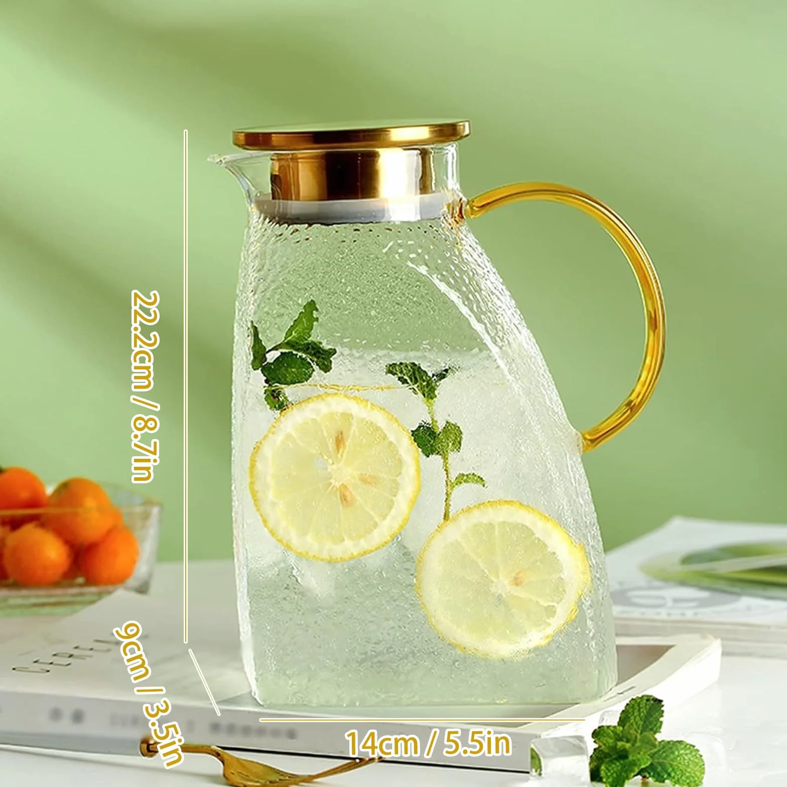Szklany dzbanek na wodę 1,8 l ze szkła borokrzemowego z pokrywką