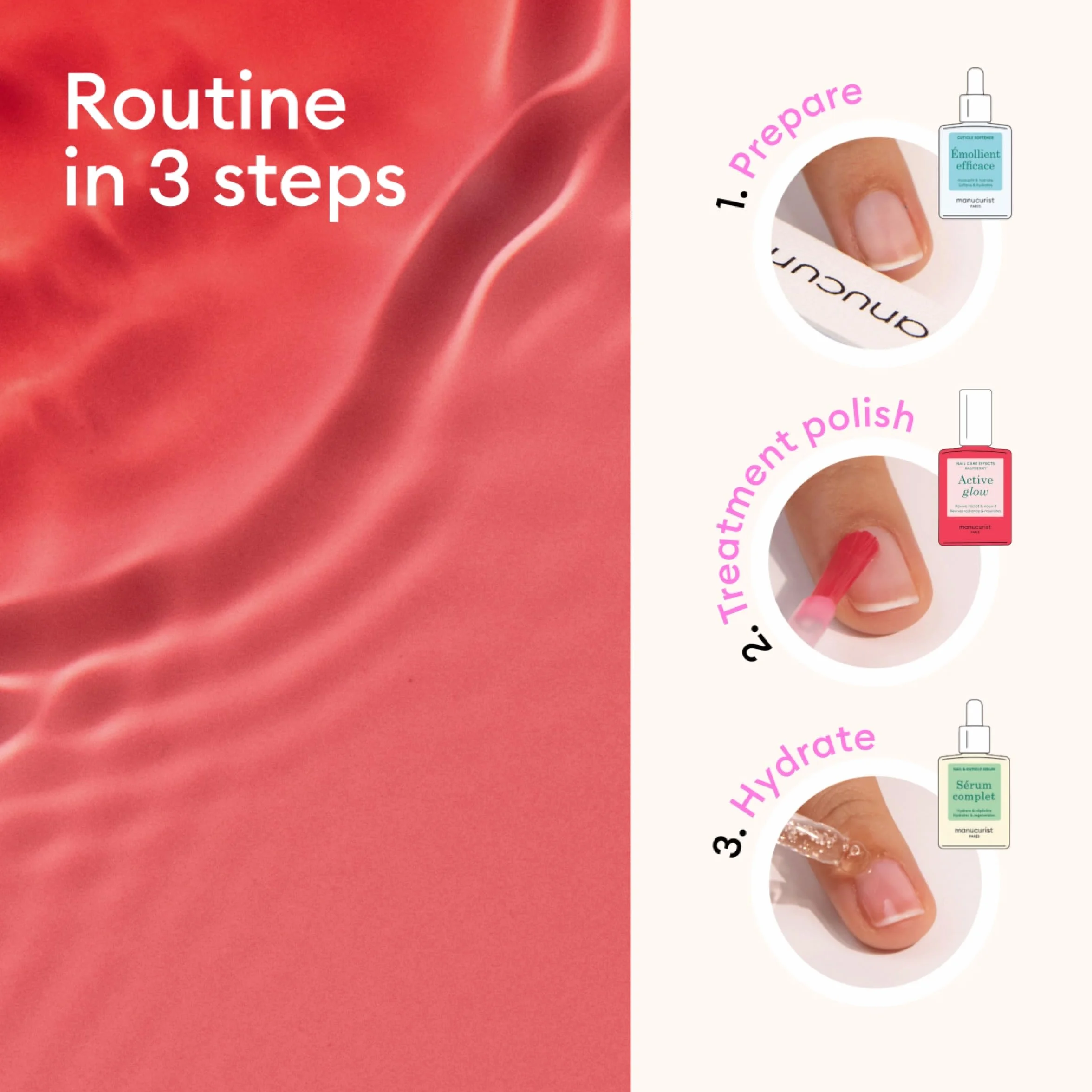 Manucurist Active Glow Zestaw do manicure, profesjonalny, wegański, wyprodukowany we Francji, 1 pilnik, 1 bufor, 1 przyrząd do skórek, 3 łopatki do skórek, 1 Active Glow, 1 kompletne serum, prezent