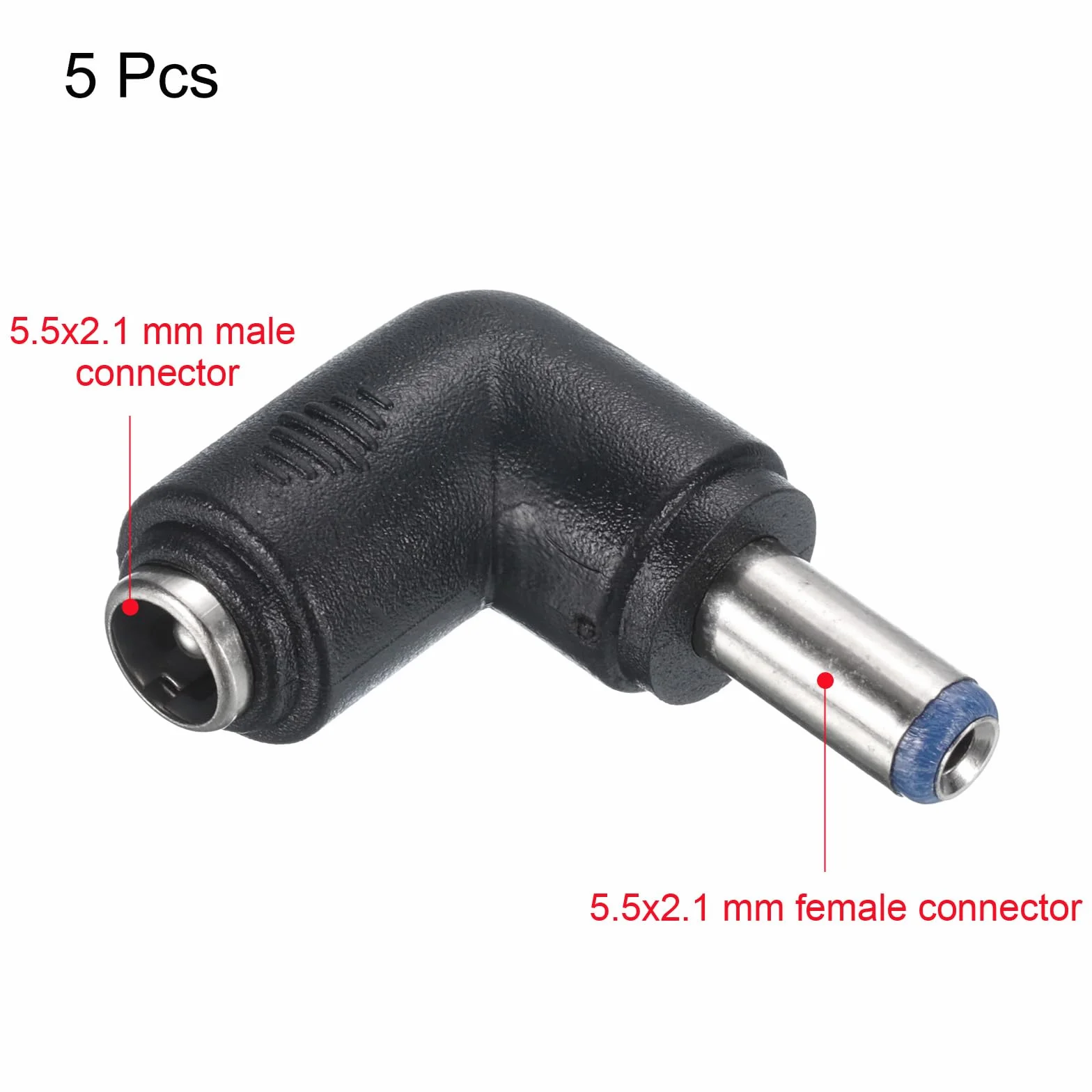 QUARKZMAN Adapter złącza zasilania DC, 5 szt. żeńskie gniazdo 5,5 mm x 2,1 mm kąt 90 stopni na męski wtyczka 5,5 mm x 2,5 mm konwerter sprzęgający