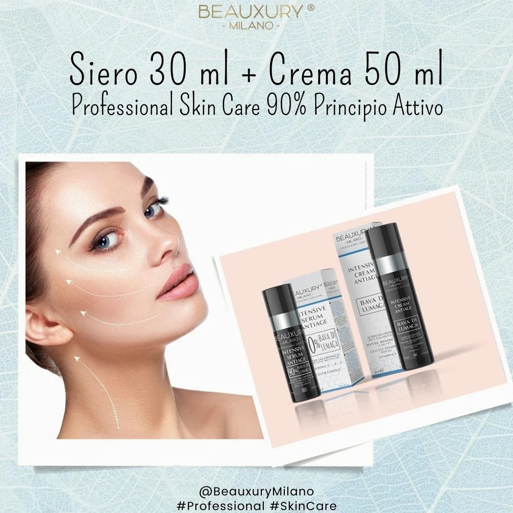 Beauxury Milano Serum przeciwzmarszczkowe do twarzy ze ślimakiem 90% i kremem przeciw starzeniu, efekt unoszący się i unoszący się z kwasem hialuronowym – zestaw Normalizujący Sebo, idealny do skóry