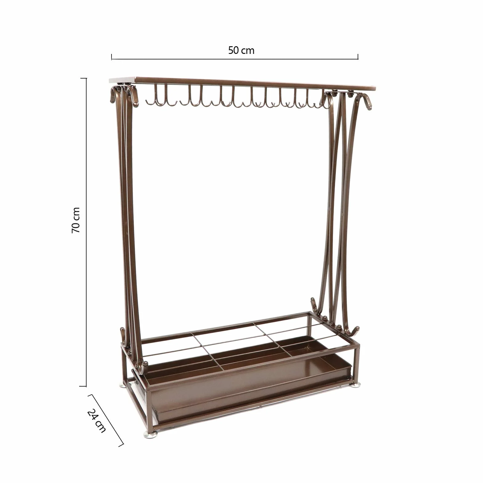 Stojak na parasol prostokątny metalowy 21 otworów 70x50x24 cm z haczykami