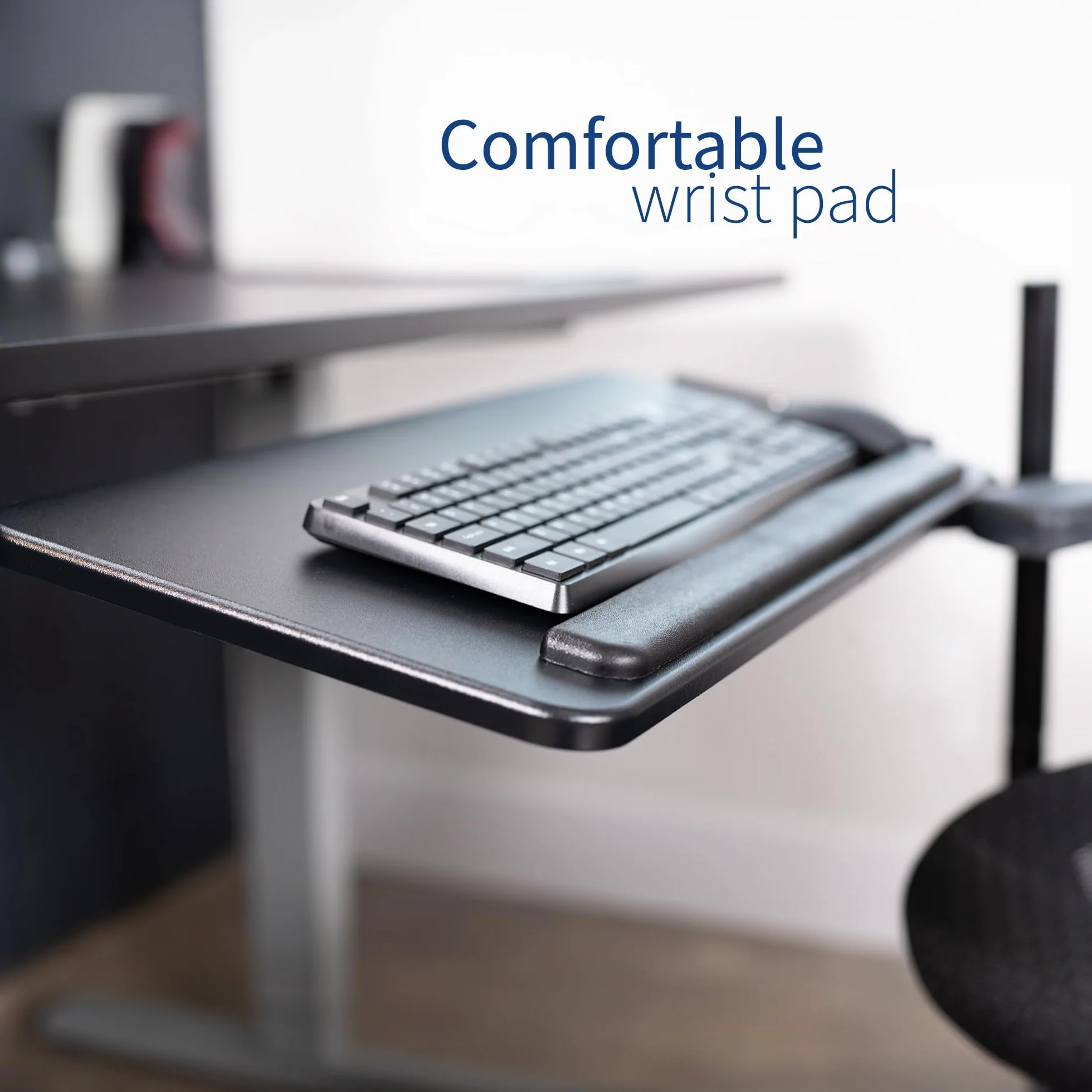 VIVO Krzesło biurowe z podkładką na klawiaturę i mysz MOUNT-KB08C, ergonomiczne nachylenie, obrót 360°, czarny