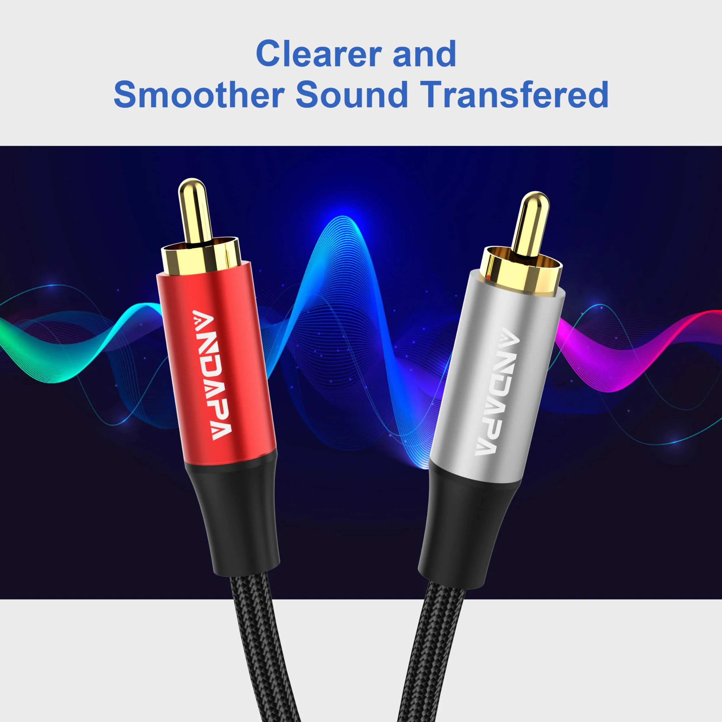 ANDAPA 1,5 m Kabel audio stereo 2x RCA - 2x RCA z oplotem nylonowym, do wzmacniacza, zestawu Hi-Fi, kolumny