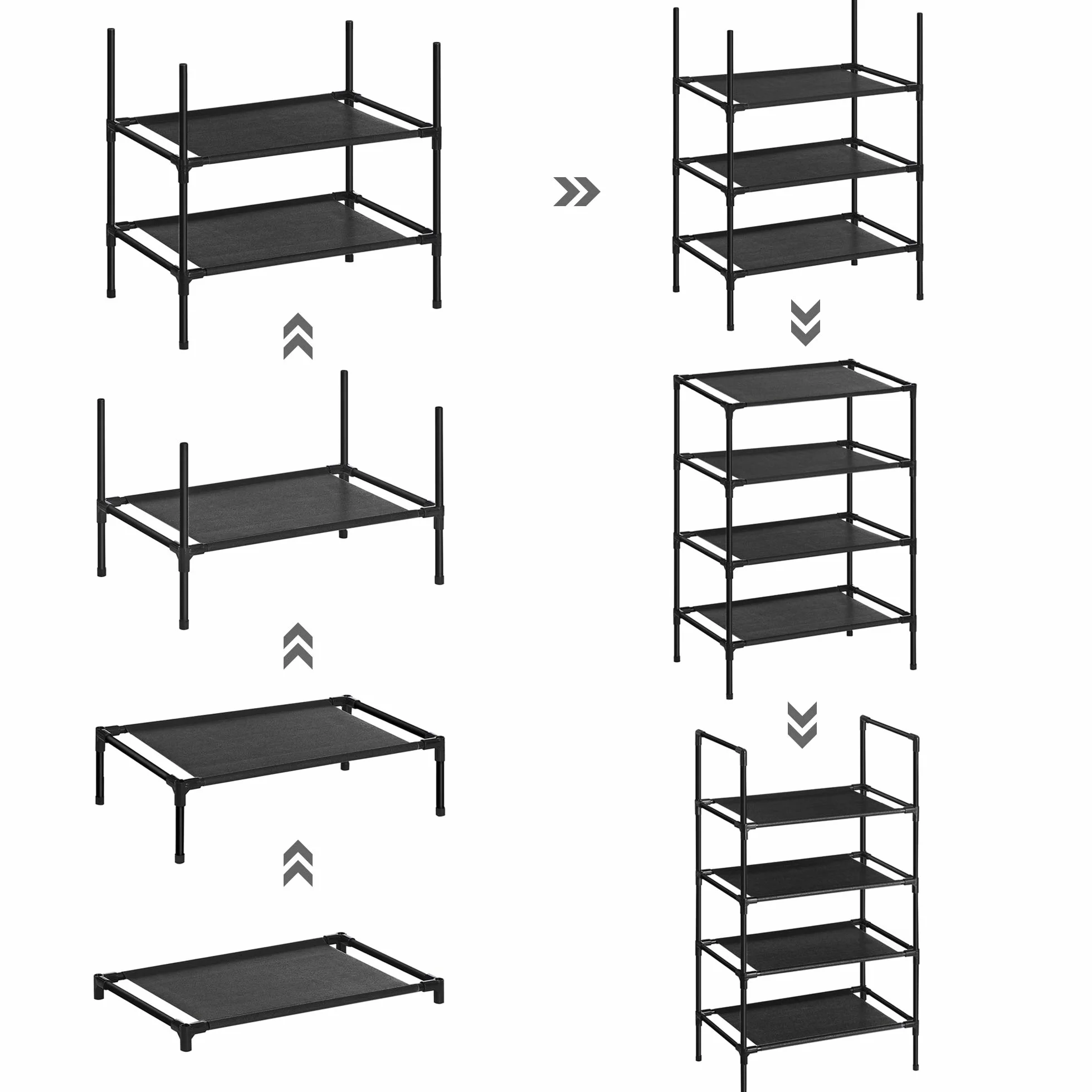 SONGMICS Regał na buty 4 półki zestaw 2 metalowa rama półki z włókniny 45 x 28 x 80 cm czarny LSR044B02