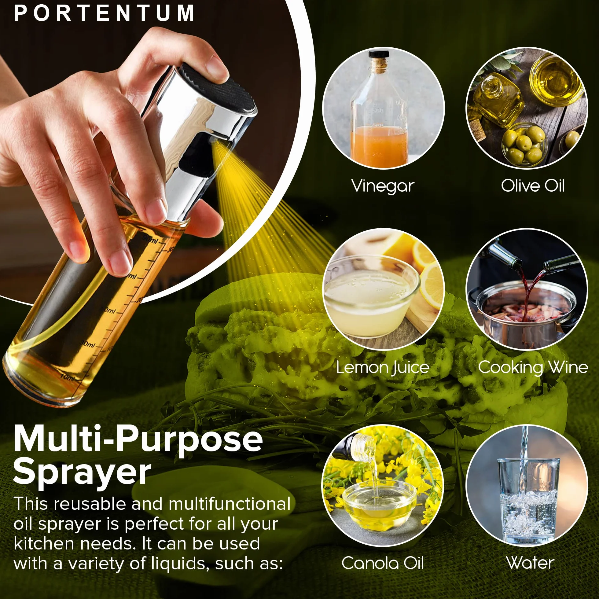 PORTENTUM Butelka z rozpylaczem olejowym 100 ml dozownik oliwy z oliwek szczelna na olej