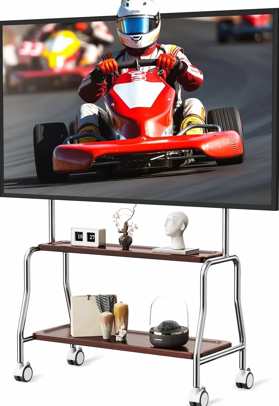 Stojak na telewizor na kółkach 32-75" obrotowy 360° stal nierdzewna 50 kg VESA 600x400