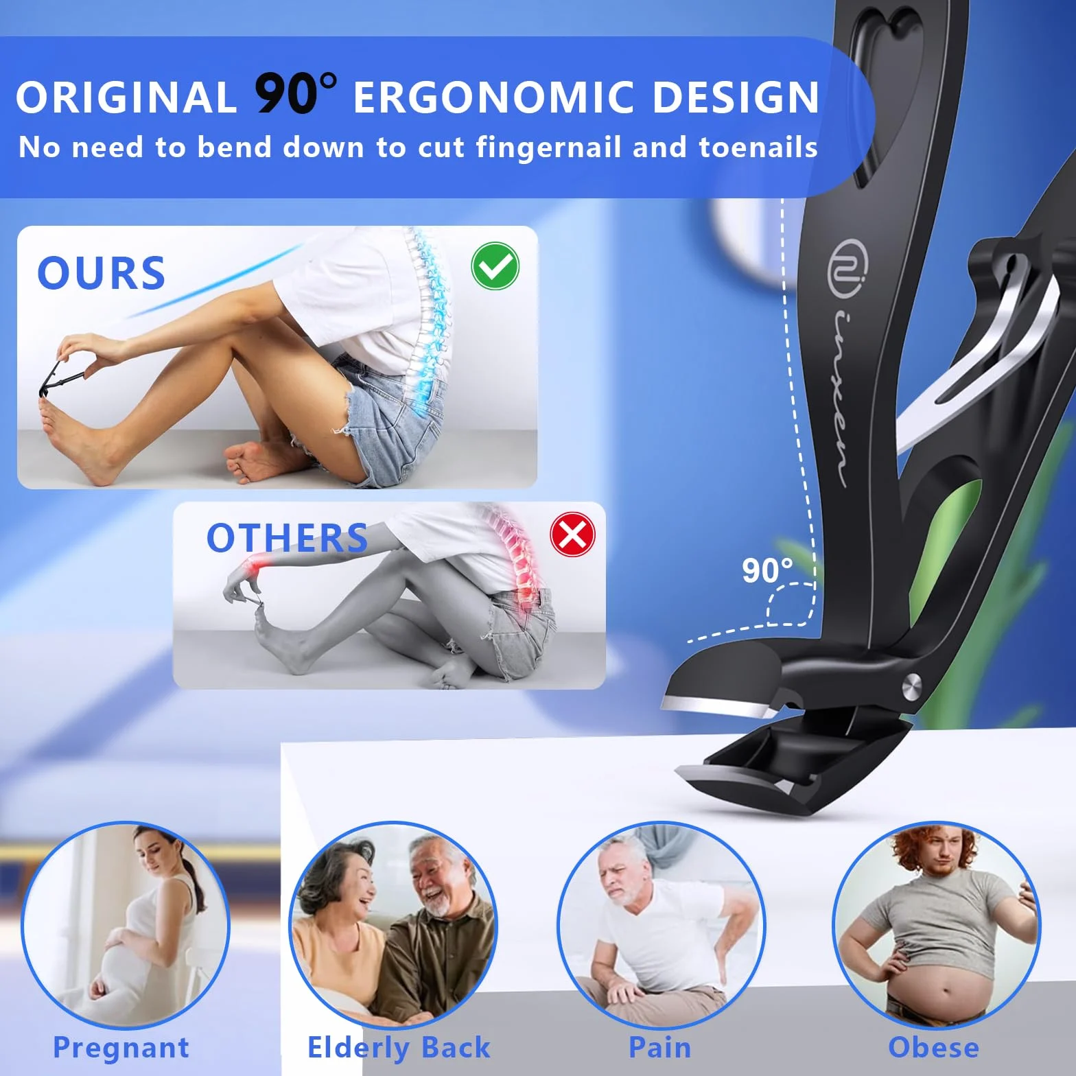 Obcinacz kątowy do grubych paznokci stóp, ergonomiczny zestaw obcinaczy do grubych paznokci, duży obcinacz do paznokci, obcinacz do paznokci u stóp, obcinacz do paznokci u rąk z pojemnikiem na obcinki