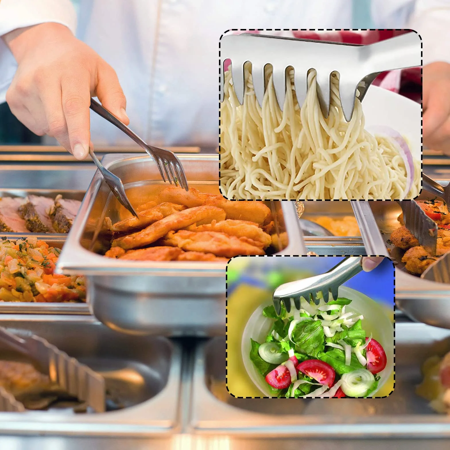 Zestaw do serwowania spaghetti, ze stali nierdzewnej, łyżki do makaronu, nadają się do mycia w zmywarce, do pieczenia i gotowania makaronu, oraz sałatek (zestaw 2 sztuk)
