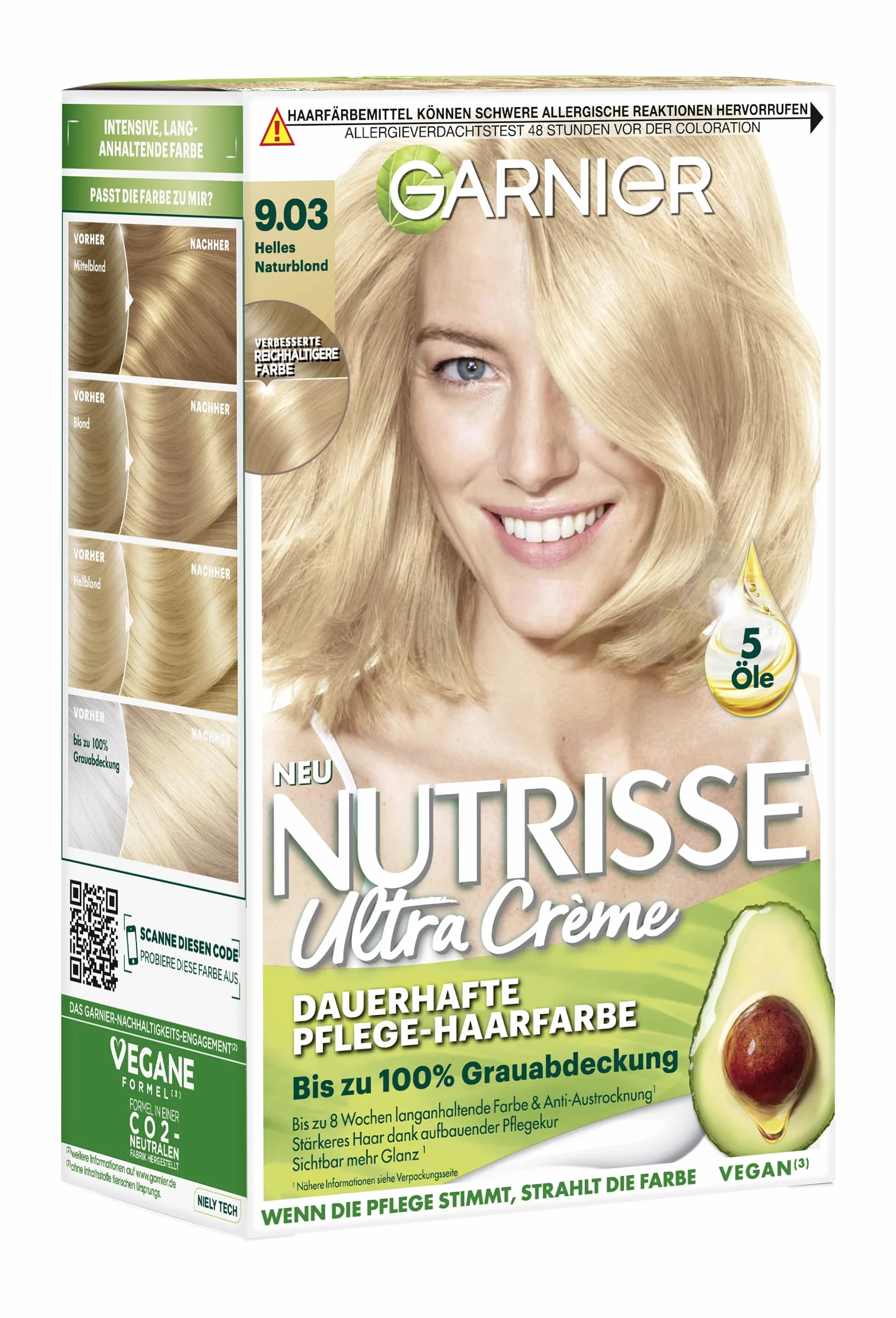 Garnier Nutrisse Creme Farba do Włosów, 9.03 Jasnt Naturalny Blond, 210 g