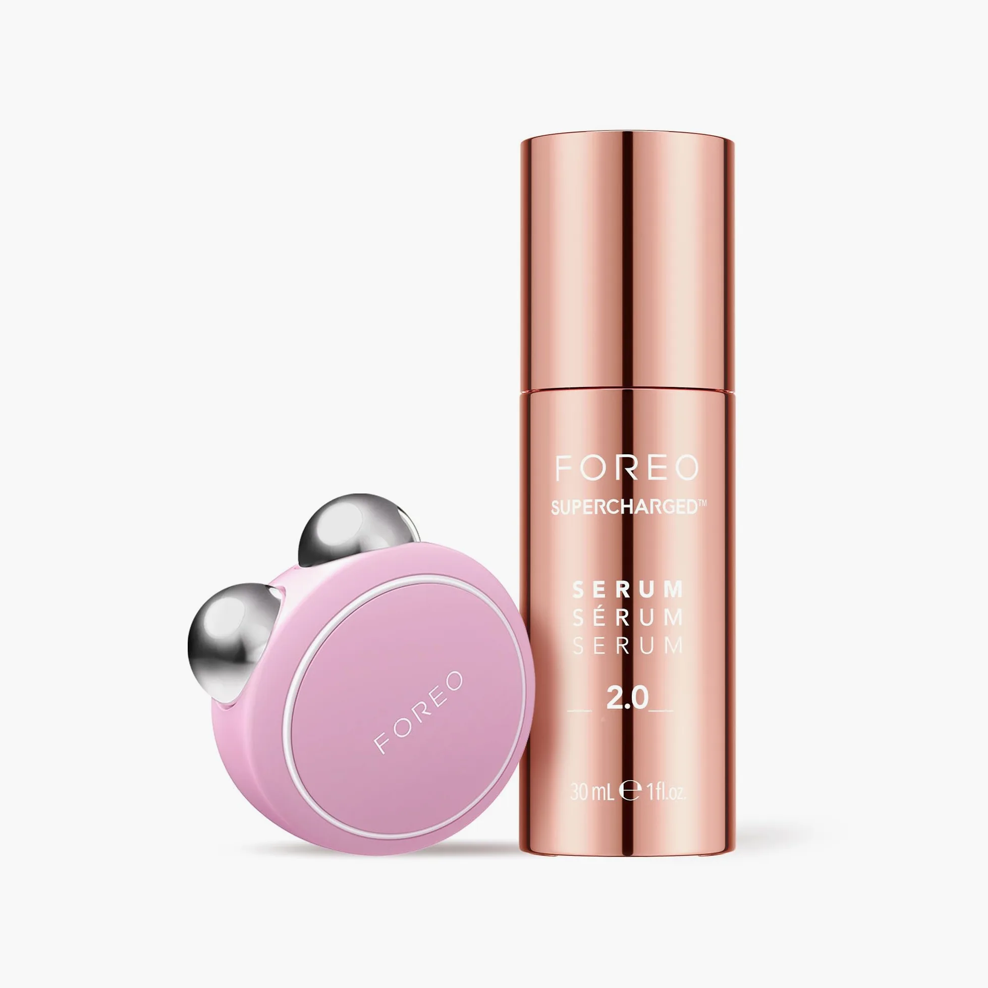 FOREO Firm & Fabulous Bear mini Pink + serum serum 30 ml | mikroprądowe urządzenie do twarzy | natychmiastowy lifting | podwójny przyrząd do usuwania podbródka | prezenty | pielęgnacja twarzy zestawy