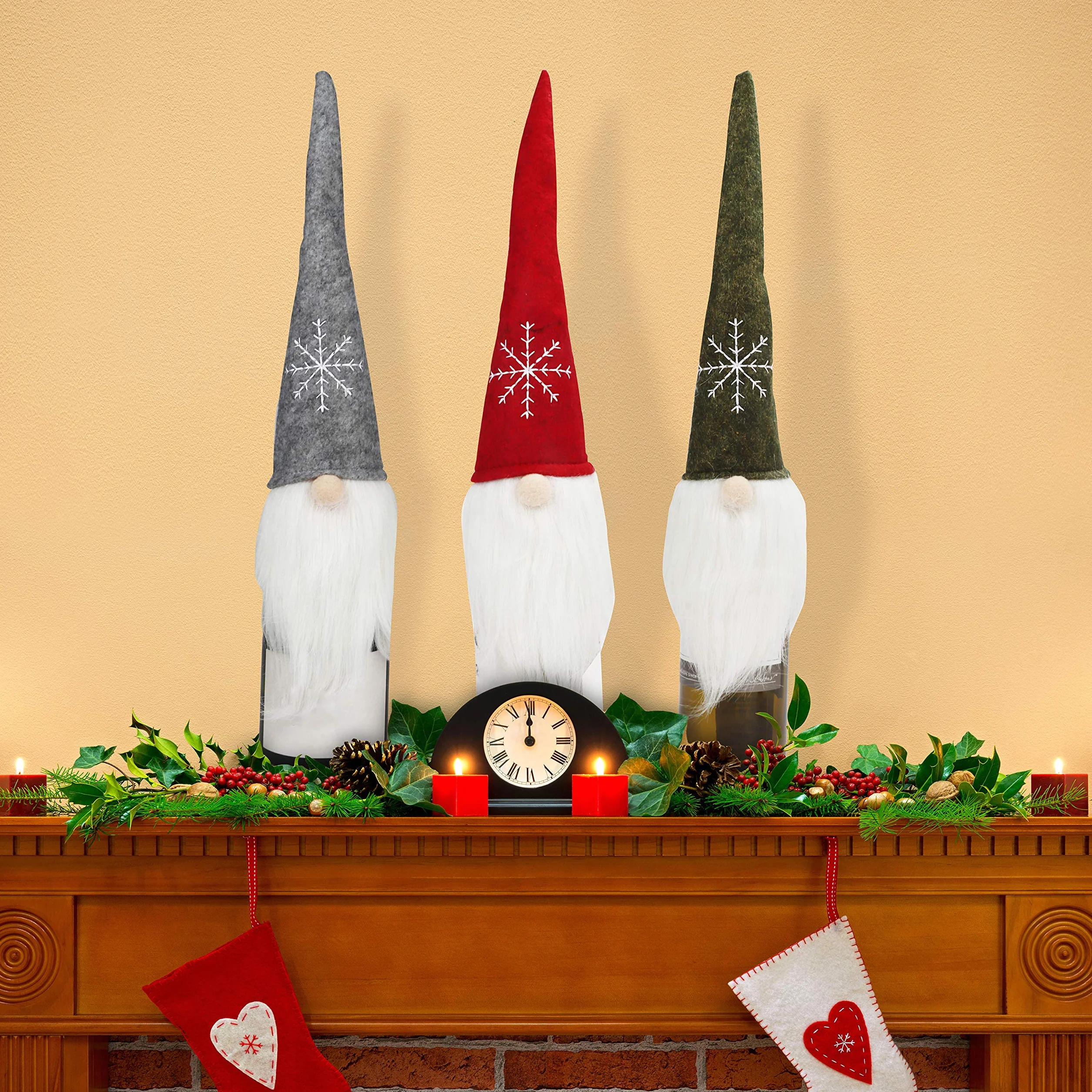 BELLE VOUS Świąteczne pokrowce na butelki wina 3 szt. 45 x 13 cm Tomte Gnome Boże Narodzenie