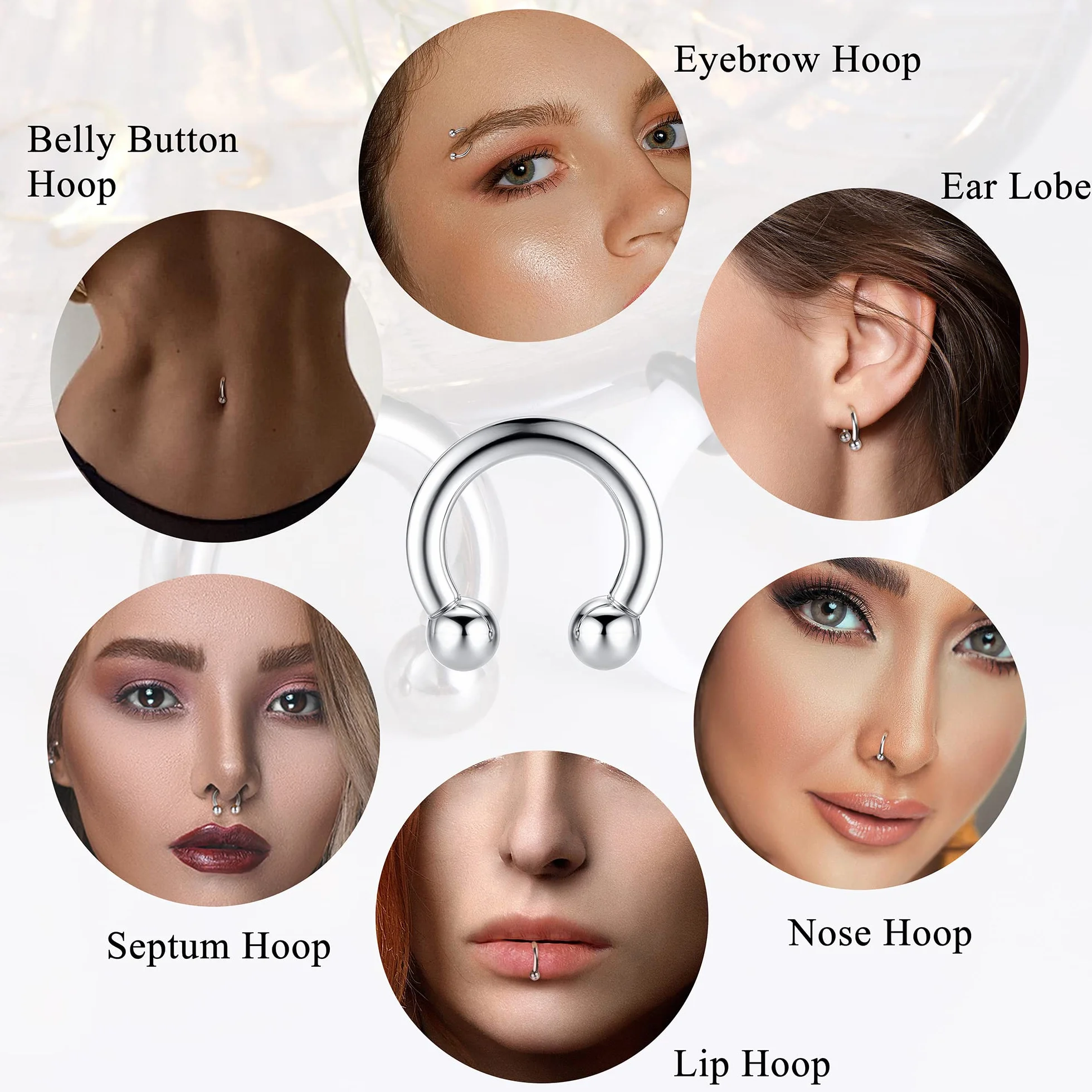 Adramata 30 szt. 16G-6G Kolczyki z akrylu, zwężające się kolczyki do septum, podkowy, kolczyki do nosa, kolczyki do nosa, stal chirurgiczna, zestaw do piercingu septum, kolczyki do uszu, pręt do