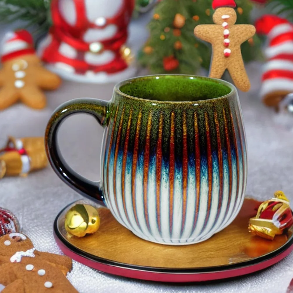Filiżanka do Kawy i Herbaty - Fajansowa, 500 ml, Duża, z Kamionki, Ceramiczna, z Uchwytem (Styl D)