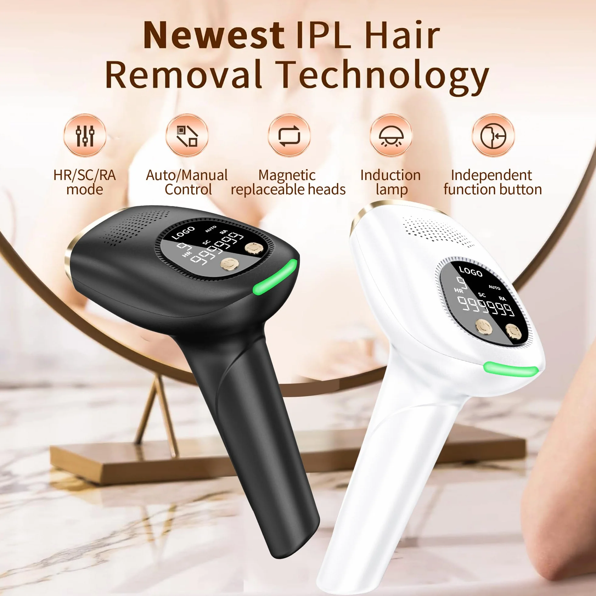 IPL Geräte Haarentfernung Laser mit 3 Erweiterte Funktionen-HR/SC/RA und 9 Energiestufen, LED-Anzeige, 999,999 Lichtimpulse Laser Haarentfernung für Männer, Frauen, Achseln, Beine, Körper