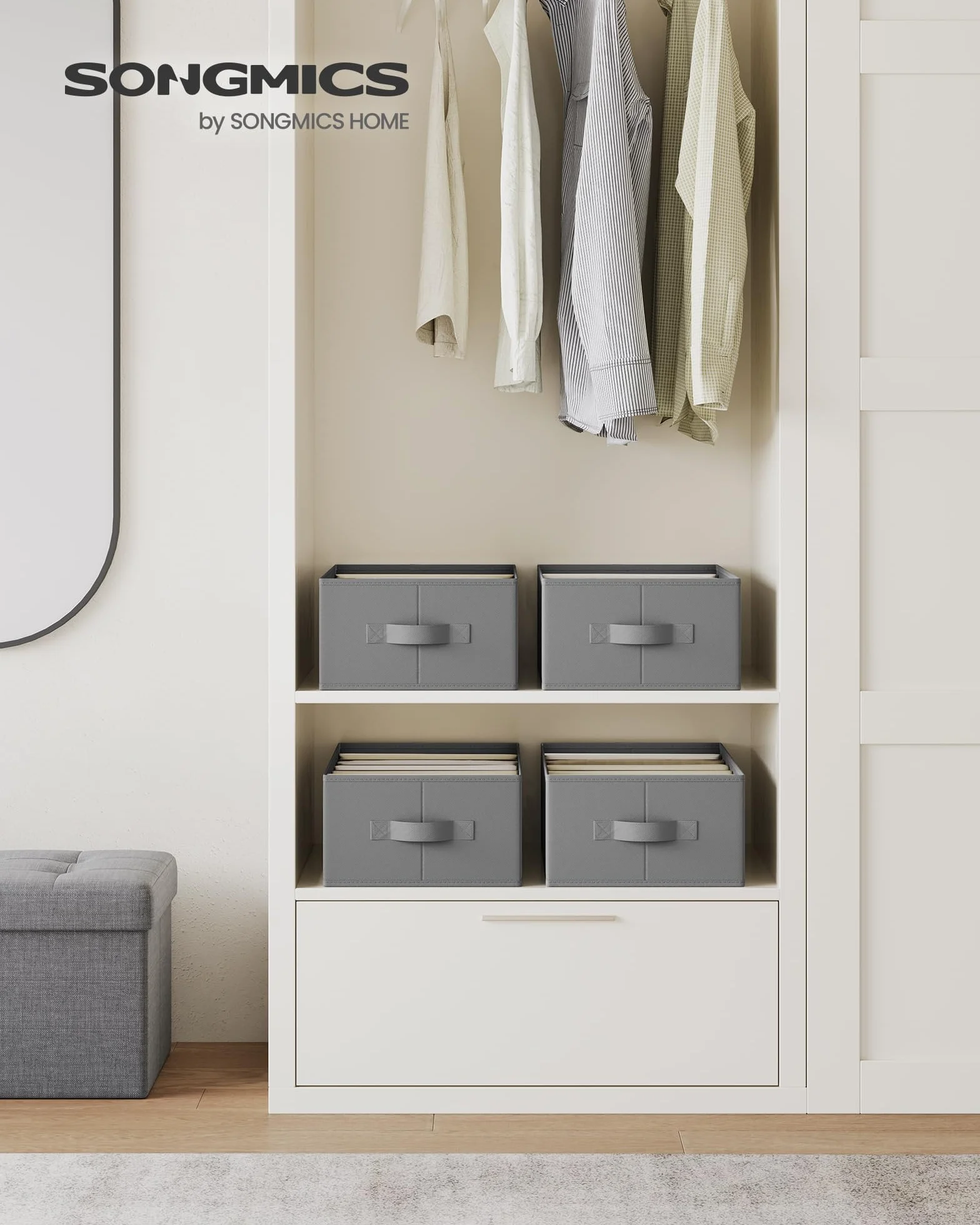 SONGMICS Zestaw 4 szuflad organizery do szafy 42 x 30 x 17 cm szaro-taupe RUS009G04