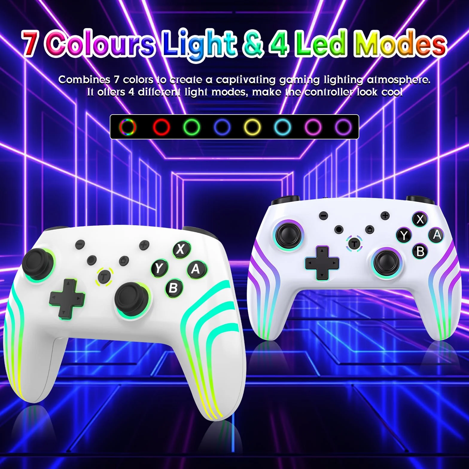 Kontroler przełączników, zmienne światła RGB, kontroler Switch Pro z budzikiem/precyzyjnym joystickiem, 6-osiowy żyroskop, podwójny wstrząs/turbo, kontroler bezprzewodowy do przełącznika /