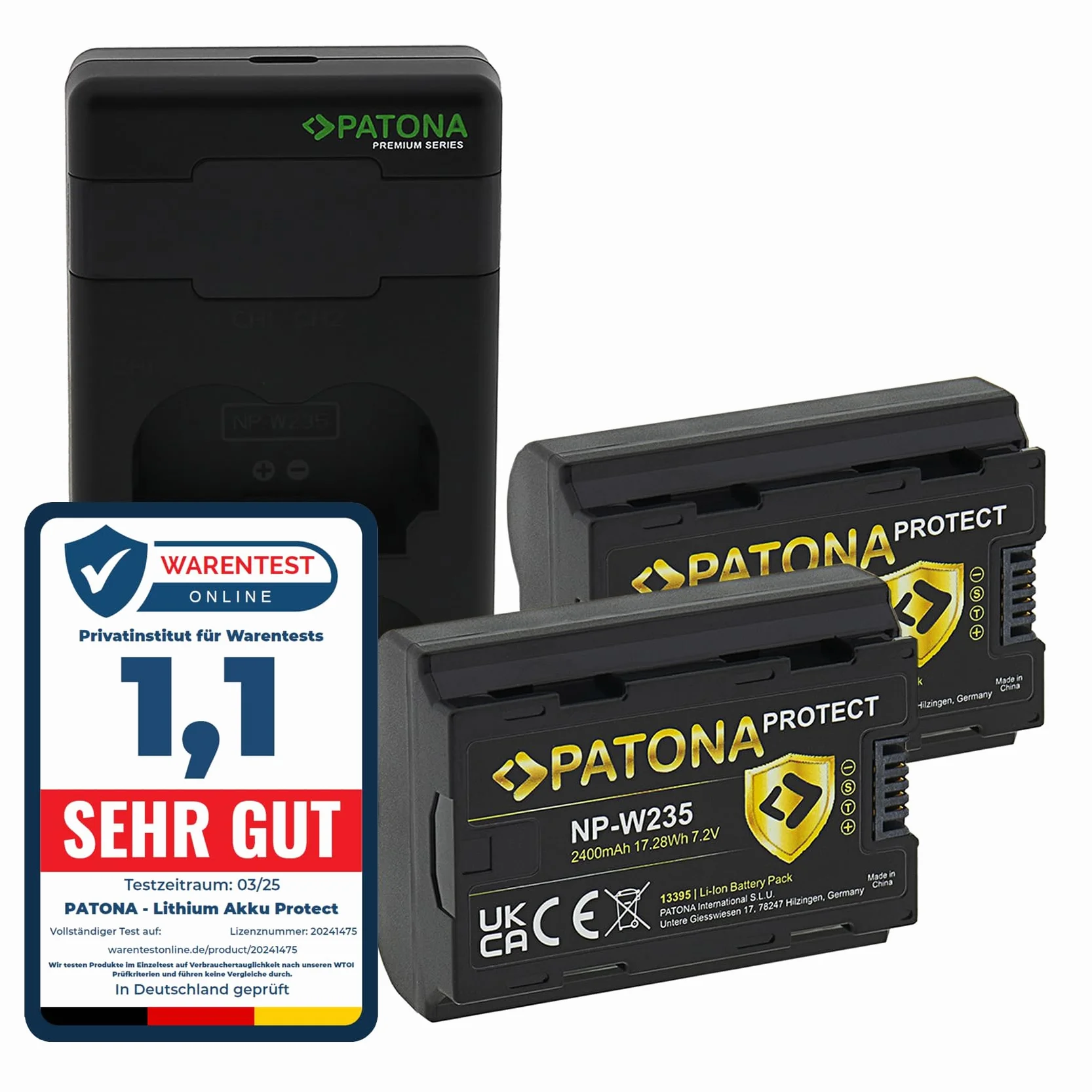 PATONA V1 Protect 2 x akumulator NP-W235 (2600mAh) z czujnikiem NTC i obudową V1 - z ładowarką USB PD Performance 161888 (maks. 1500 mA)