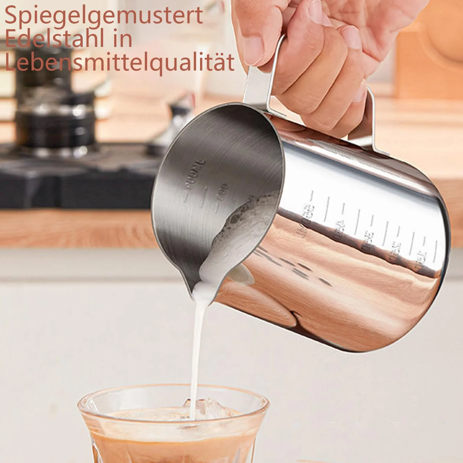 Dzbanek na mleko ze stali nierdzewnej 350 ml do latte art i spieniania mleka srebrny