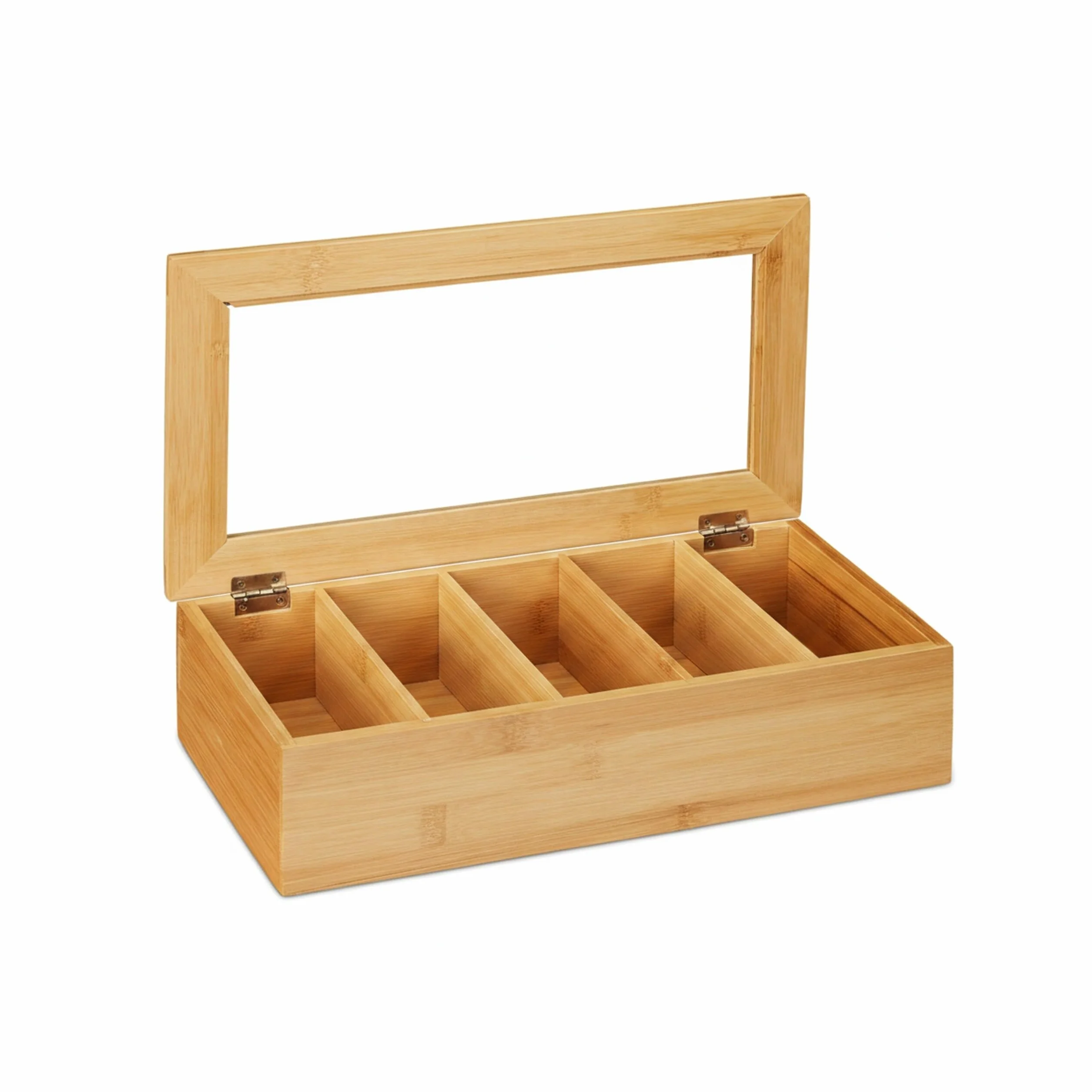 Relaxdays Pudełko na herbatę bambus 5 przegródek z okienkiem 9x37x20 cm naturalny
