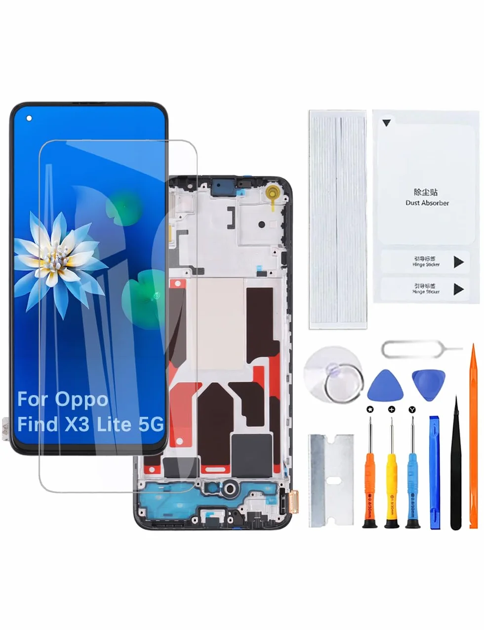 H&LYCYJ Wyświetlacz do Oppo Find X3 Lite 5G TFT CPH2145 LCD ekran zamienny zestaw montażowy z ramką (bez odcisków palców)
