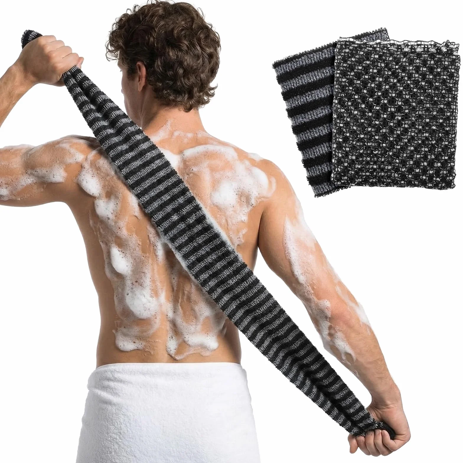 Japoński ręcznik złuszczający, ściereczka do mycia twarzy, 2 w 1, peeling do ciała z 2 stronami, dla kobiet, mężczyzn, peeling do ciała, do czyszczenia i spa, 2 szt., czarny