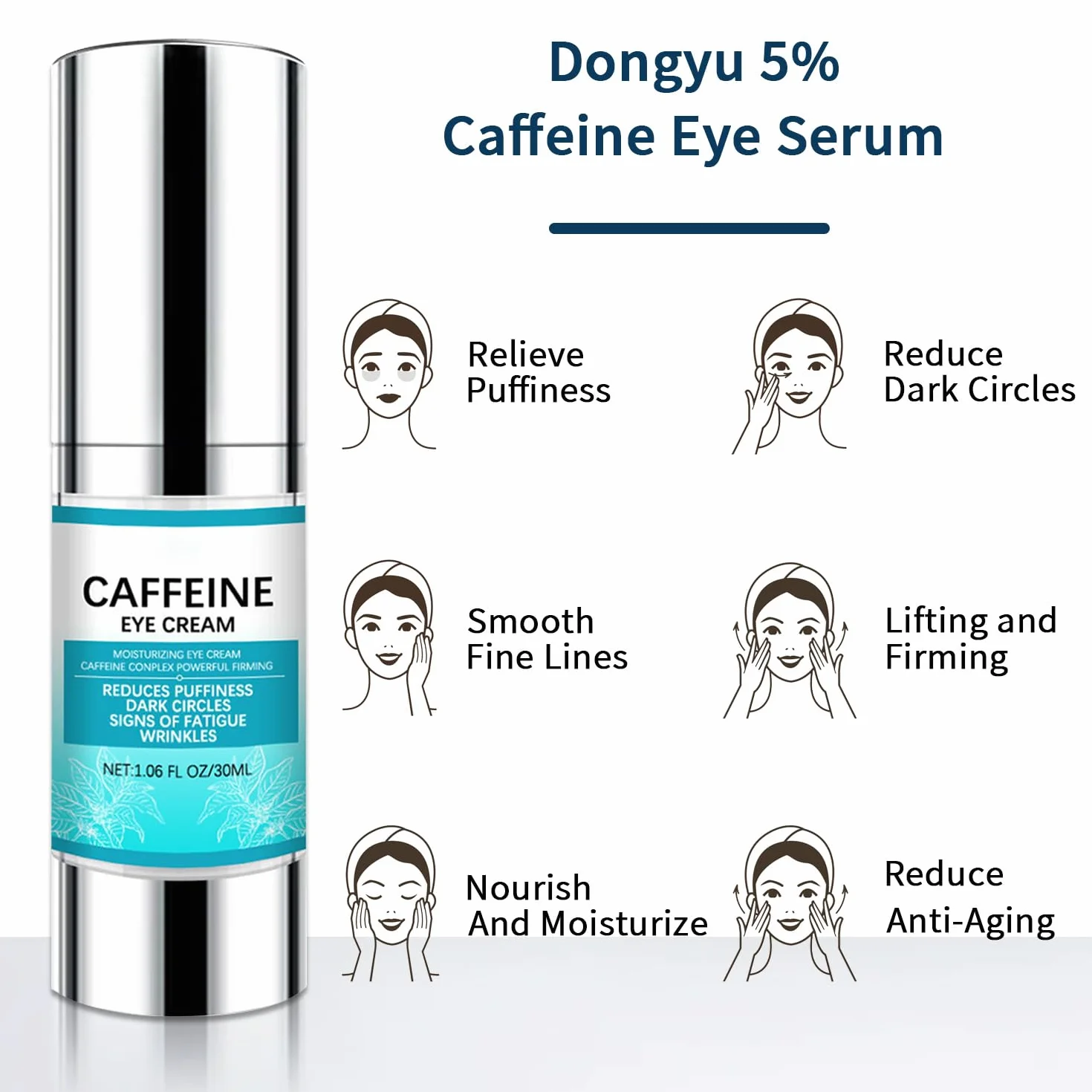 Krem pod oczy z 5% kofeiną do leczenia cieni pod oczami, przeciwzmarszczkowy krem pod oczy, codzienne serum do powiek, opuchnięte worki pod oczami, redukuje zmarszczki i drobne linie, 30 ml
