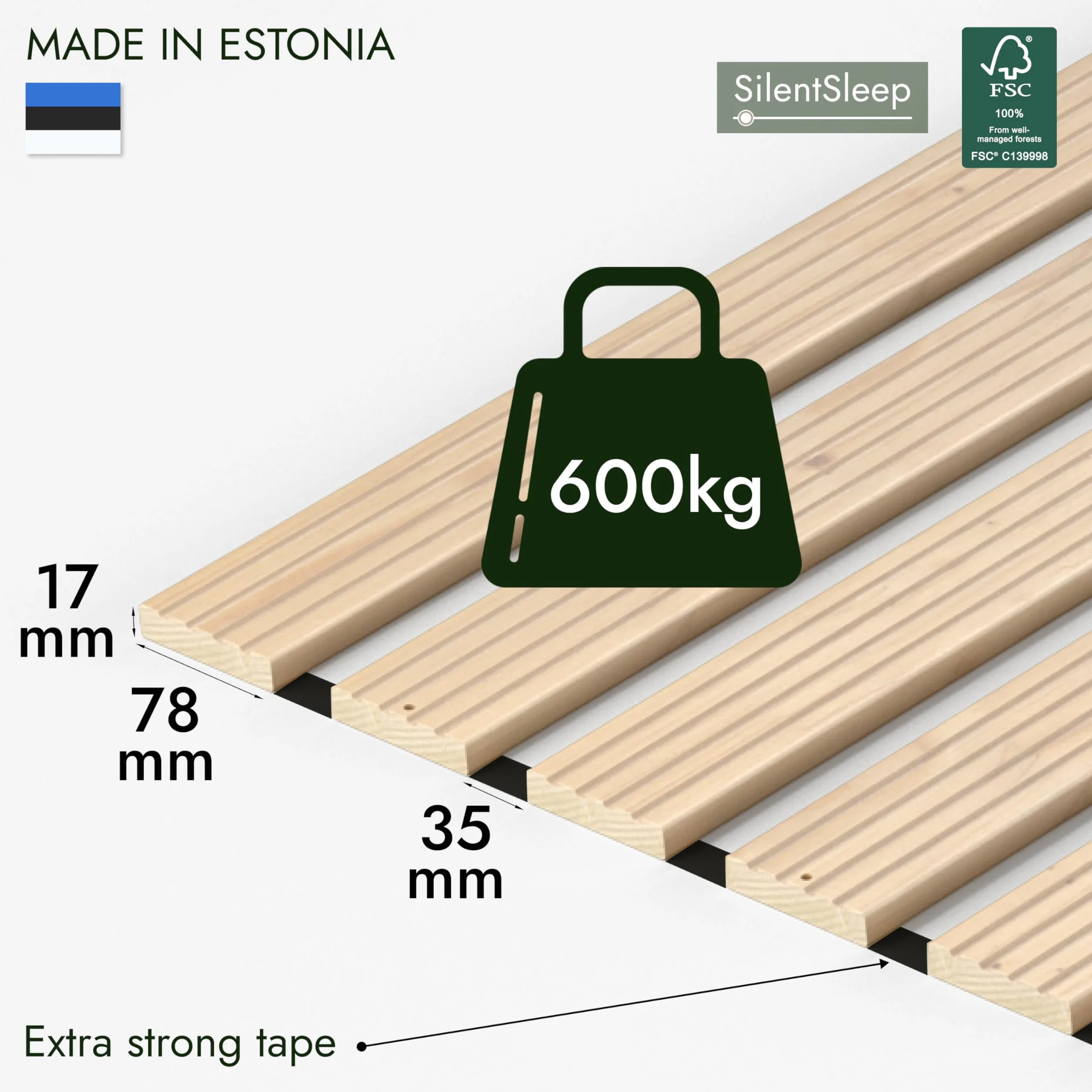 Hansales Stelaż rolowany 140 x 200 cm (70 x 200 2 szt.) Premium, stelaż łóżka obciążalność do 600 kg, wysokiej jakości stelaż z litego drewna świerkowego FSC zwijany stelaż listwowy do łóżka