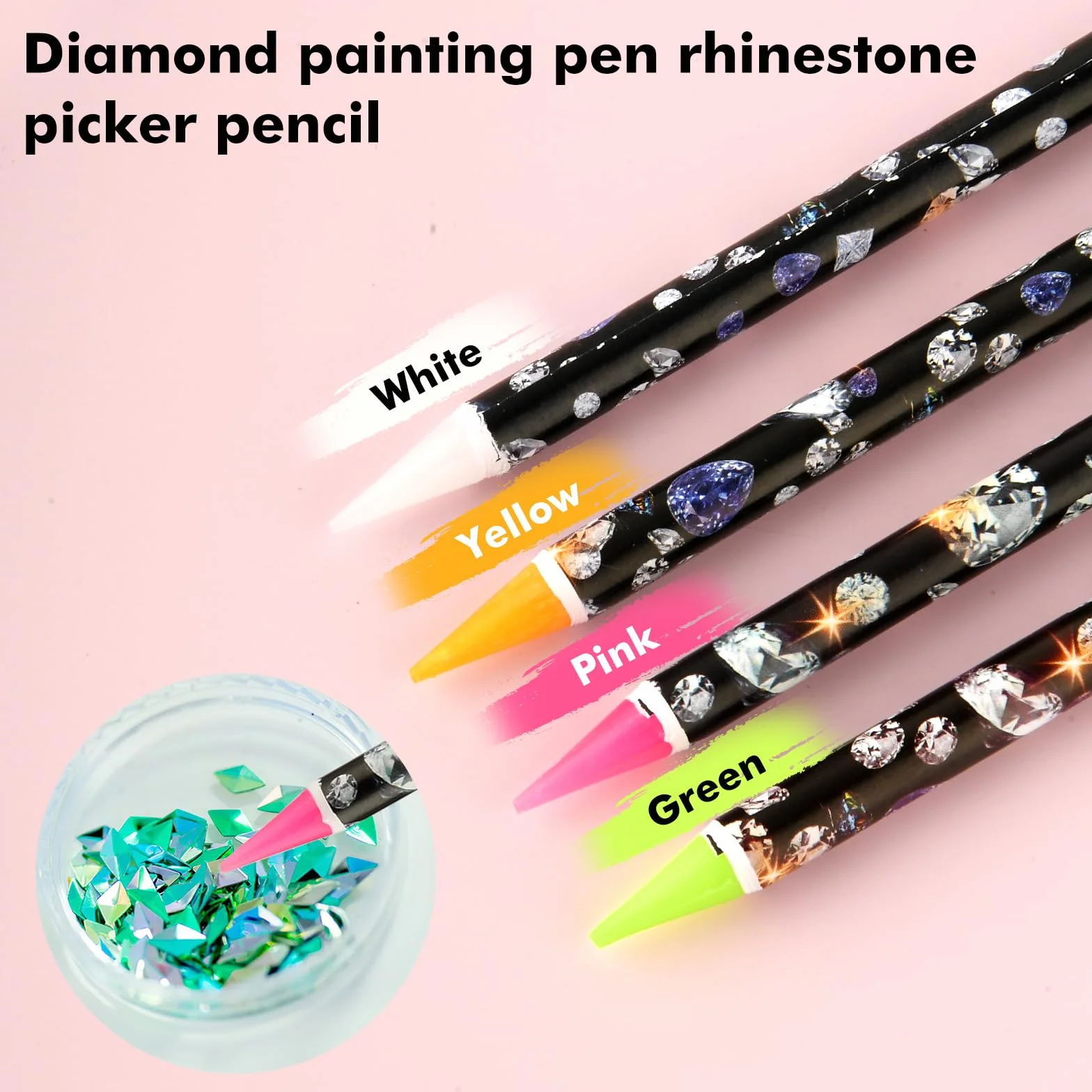 4 szt. Narzędzie do zbierania kryształów górskich Self Adhesive Wax Diamond Art Tools Rhinestone Applicator Nail Point Pen Picker Dotting for Nail Art DIY with Pencil Sharpener