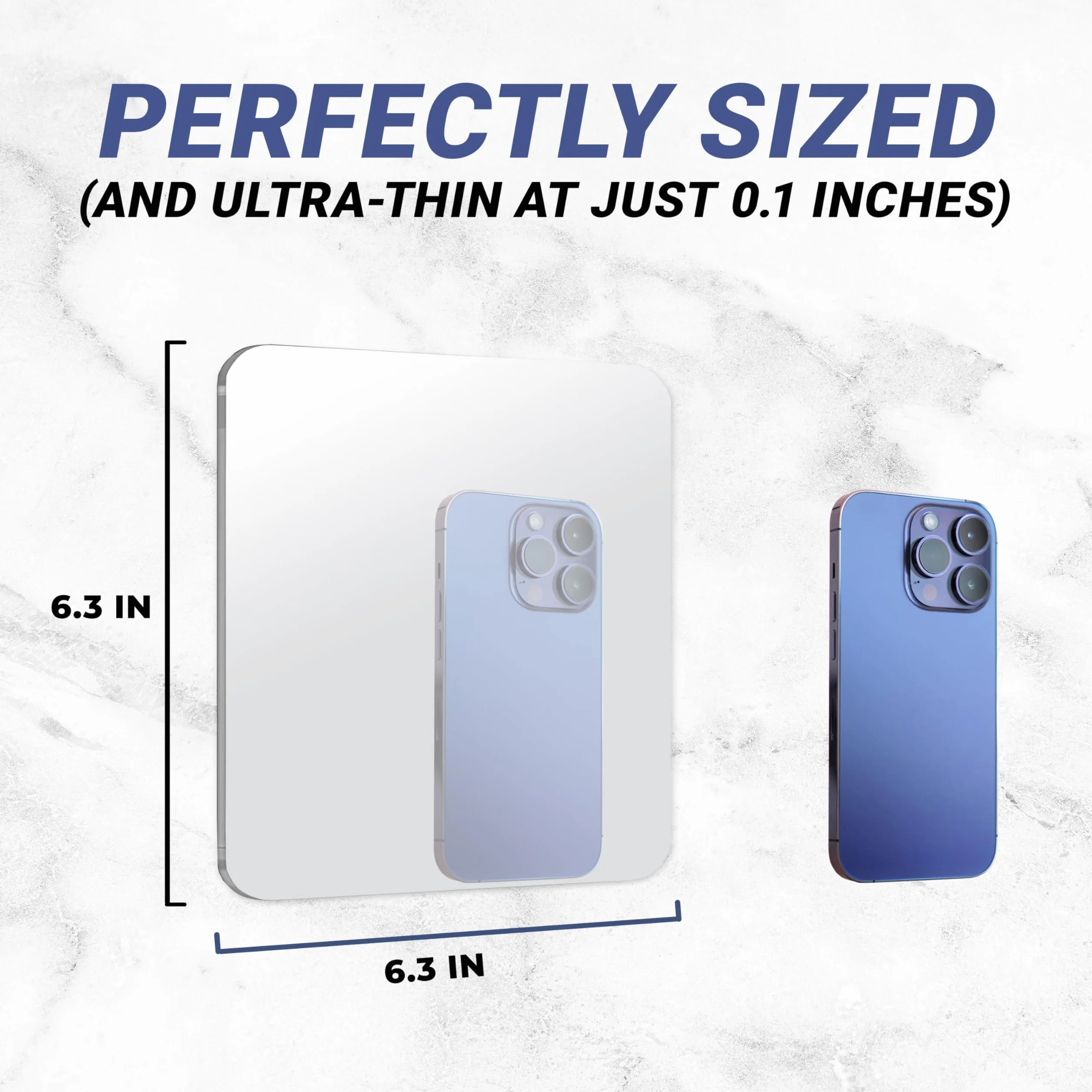 MIRRORVANA Samoprzylepne lusterko prysznicowe do golenia bez zaparowania, z samoprzylepną taśmą 3M, bezramowe i nietłukące się plastikowe lustro - 16 cm x 16 cm (kwadratowe)