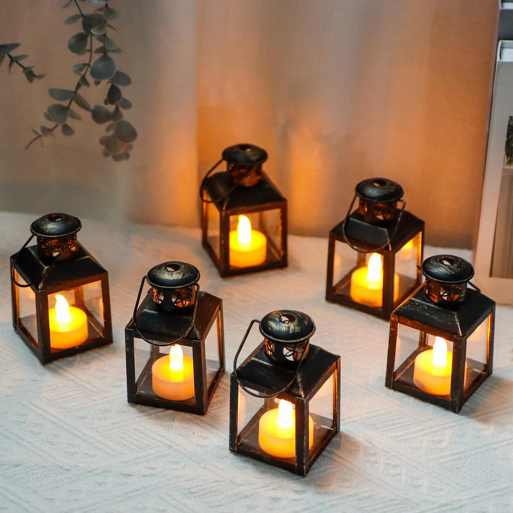 TRIROCKS 6 szt. metalowych lampionów wiszących vintage, dekoracyjne świeczniki na podgrzewacze
