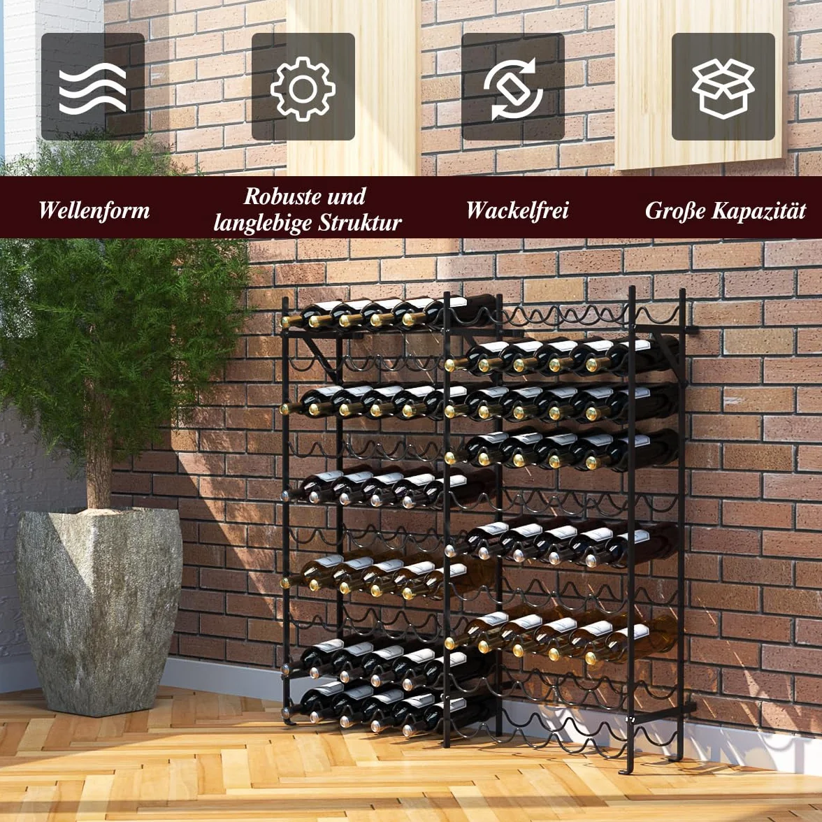 COSTWAY Metalowy regał na wino 100 butelek 10 poziomów 150 kg 98x25x100 cm czarny