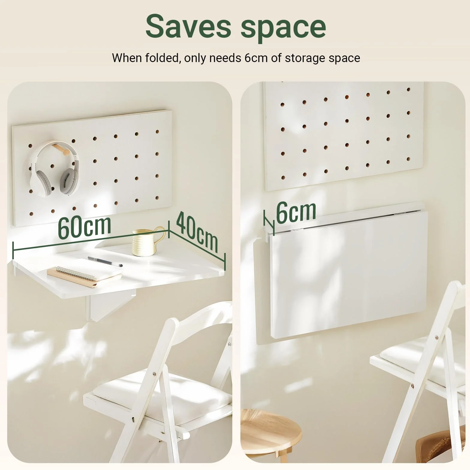 SoBuy Składany Stół Ścienny Rozsuwany 60x40cm Biały FWT03-W